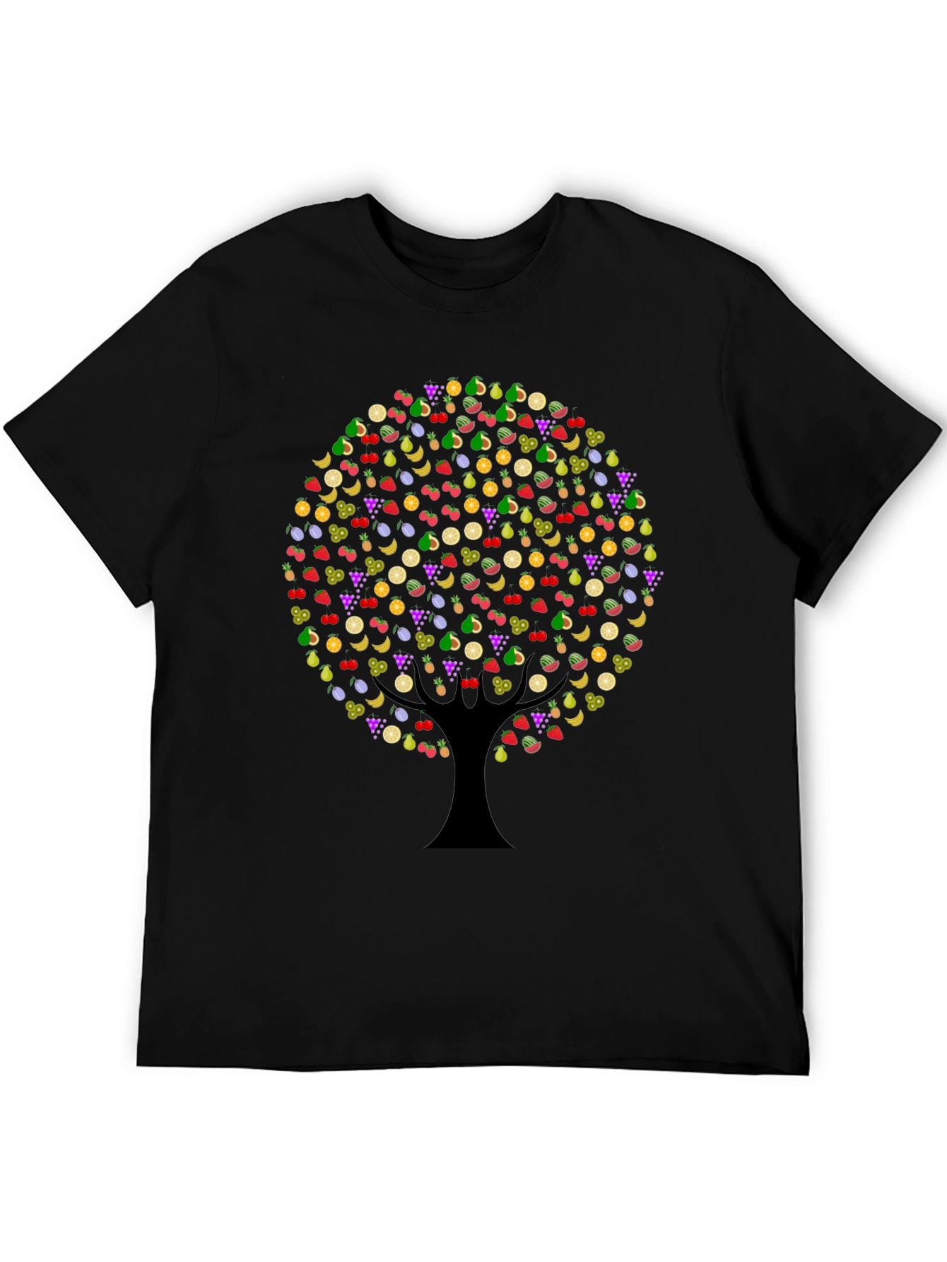 Fruit Tree Graphic Tee - Black Cotton T-Shirt