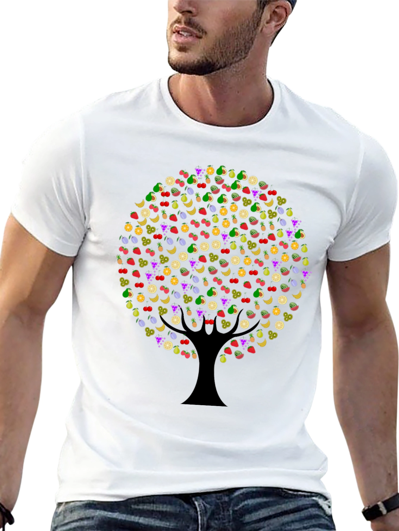 Fruit Tree Graphic Tee - Black Cotton T-Shirt