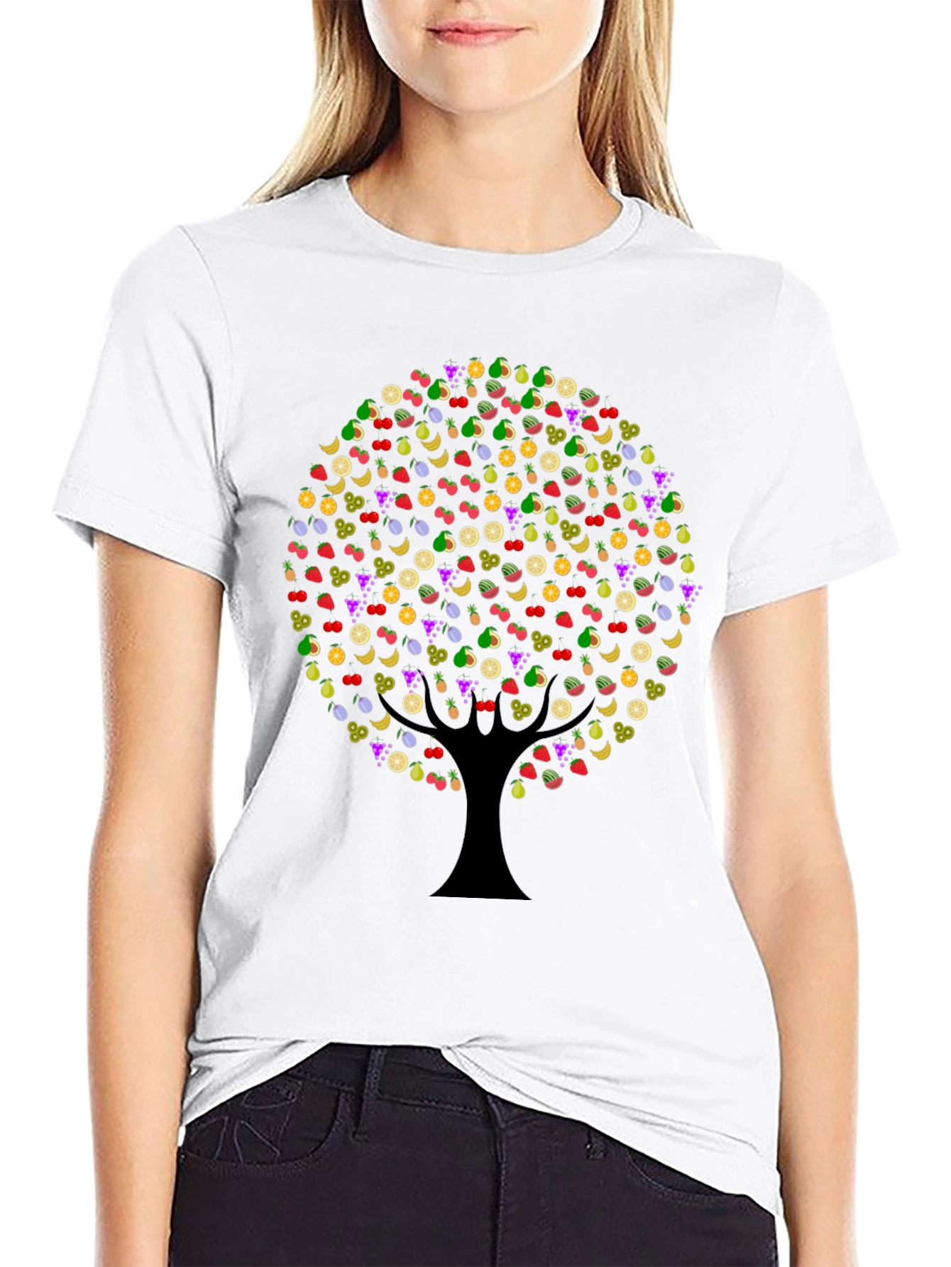 Fruit Tree Graphic Tee - Black Cotton T-Shirt