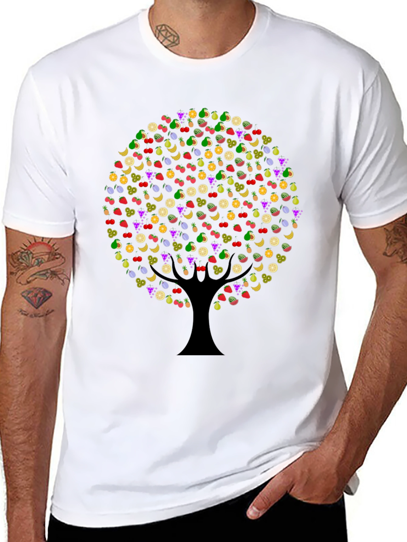Fruit Tree Graphic Tee - Black Cotton T-Shirt