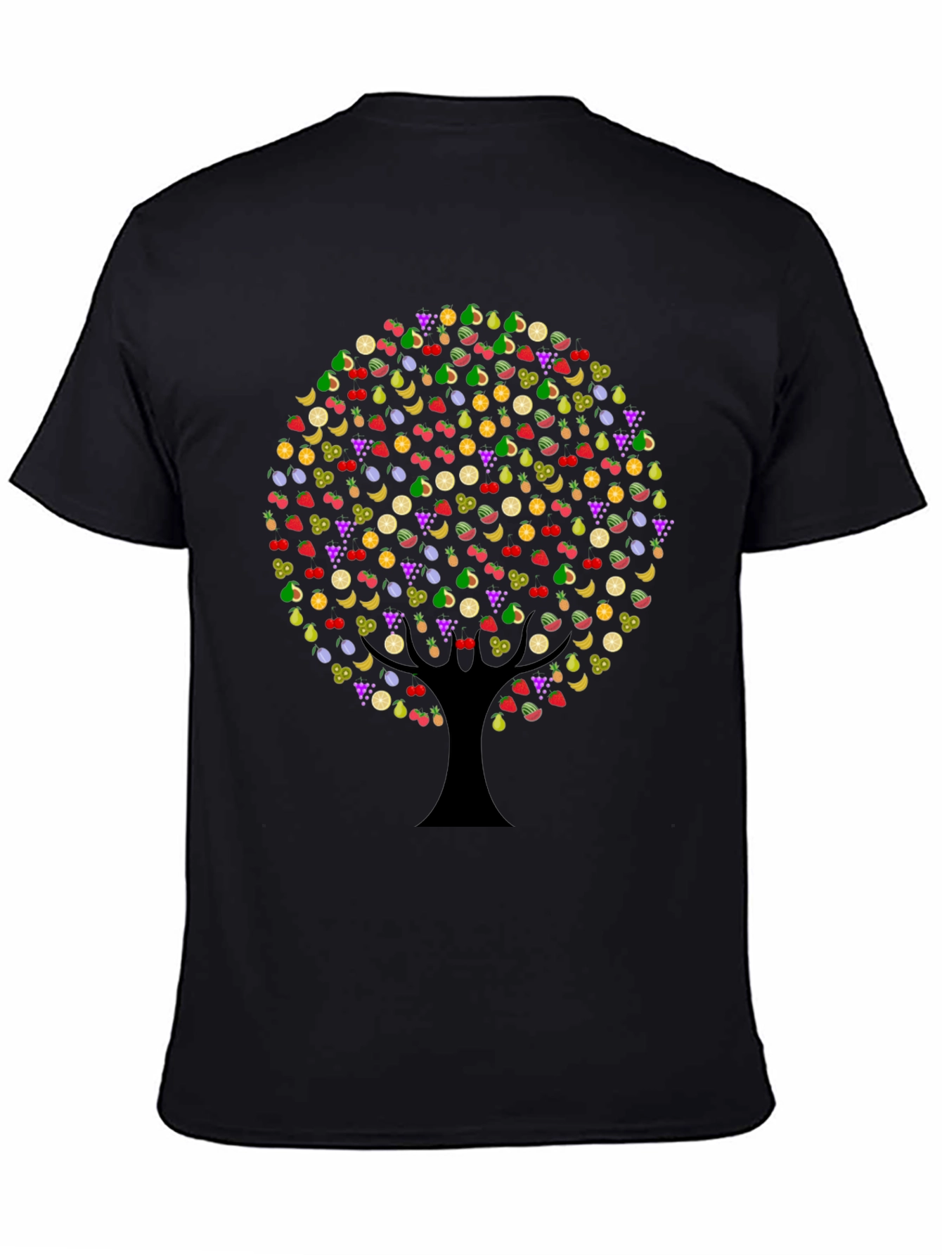 Fruit Tree Graphic Tee - Black Cotton T-Shirt