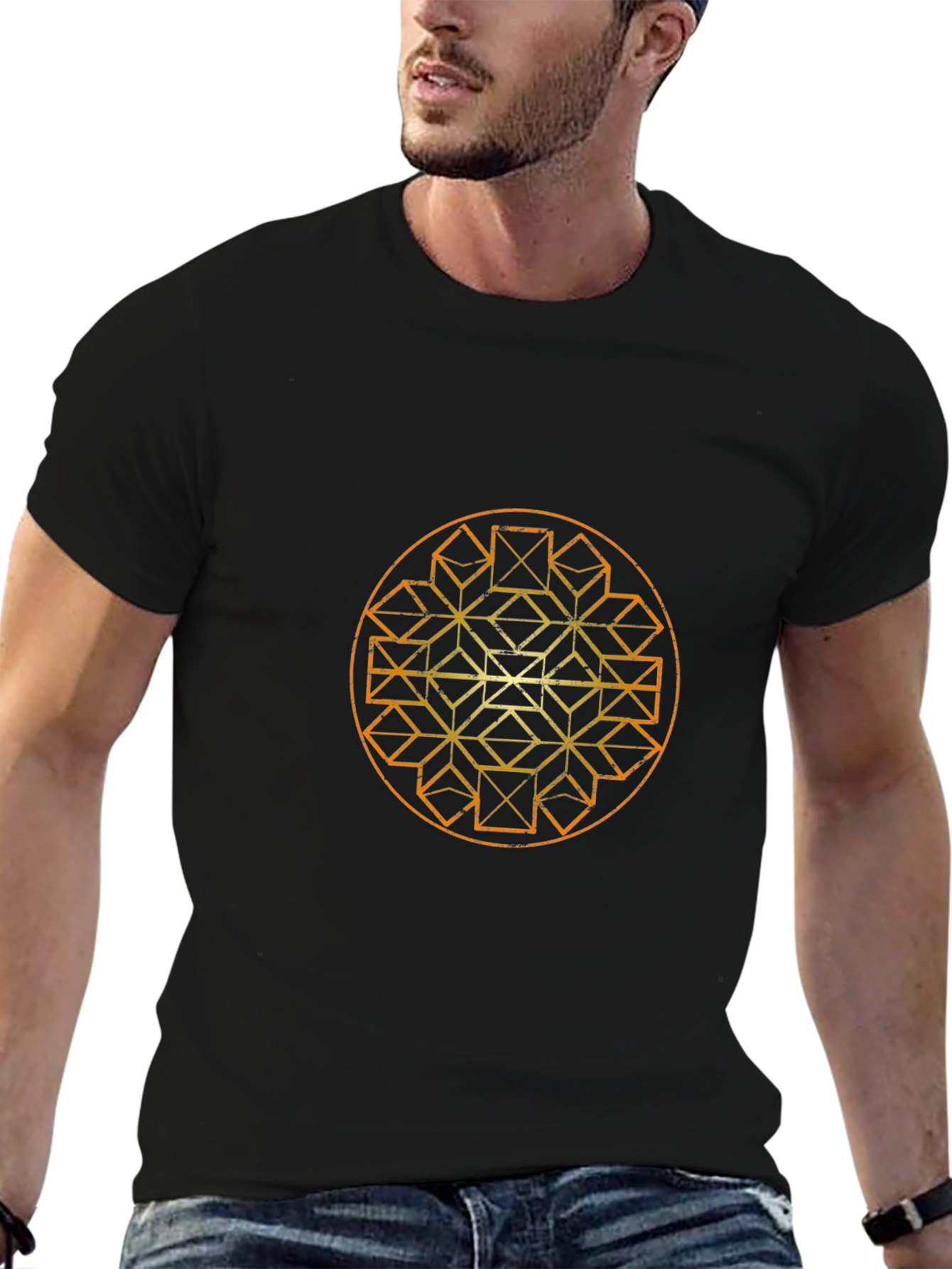 Geometric Mandala Graphic T-Shirt - Black