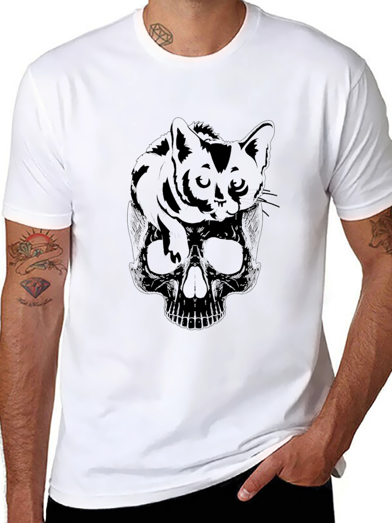 Cat Skull Graphic T-Shirt - Dark Humor Tee