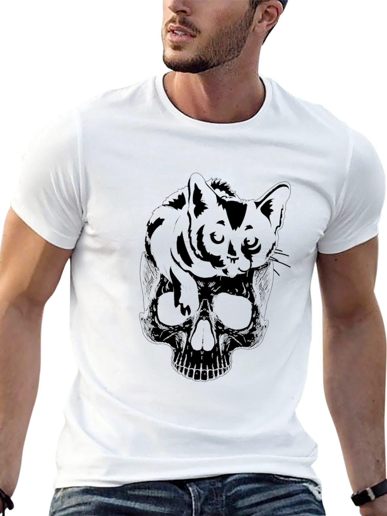 Cat Skull Graphic T-Shirt - Dark Humor Tee