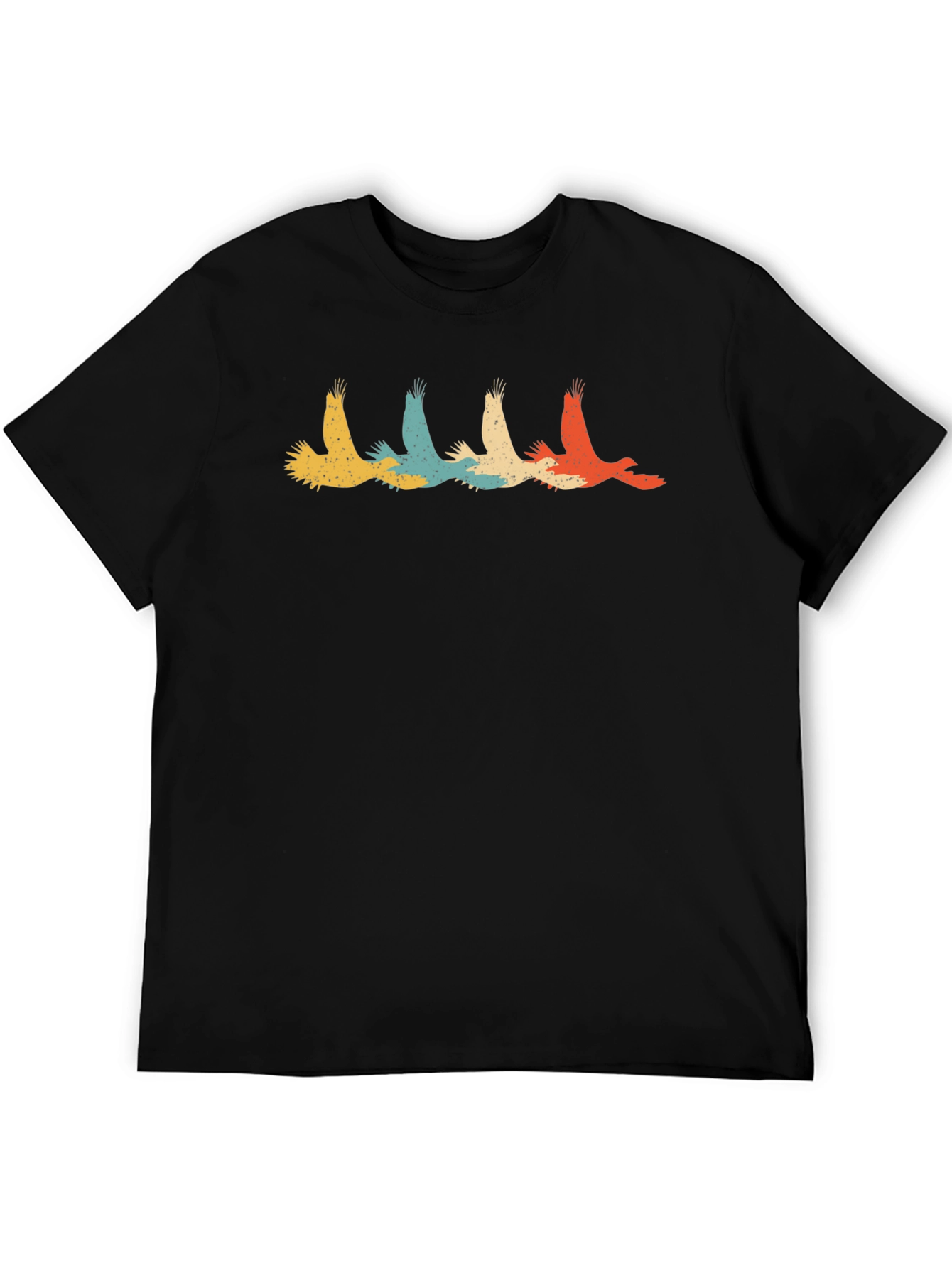Retro Flying Bird Graphic Black T-Shirt