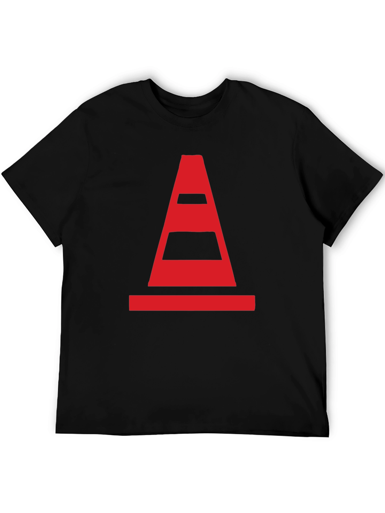 Traffic Cone Graphic Tee - Black Cotton Casual Shirt