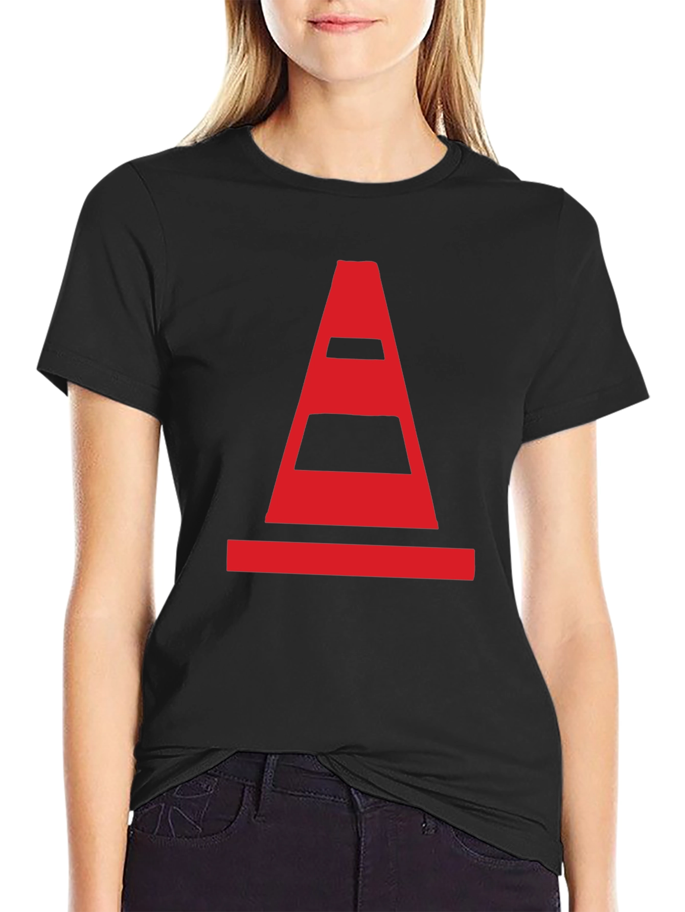Traffic Cone Graphic Tee - Black Cotton Casual Shirt