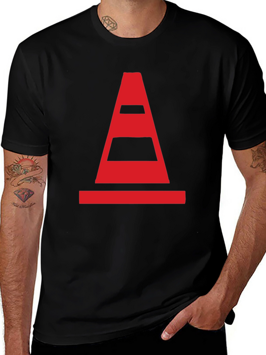 Traffic Cone Graphic Tee - Black Cotton Casual Shirt