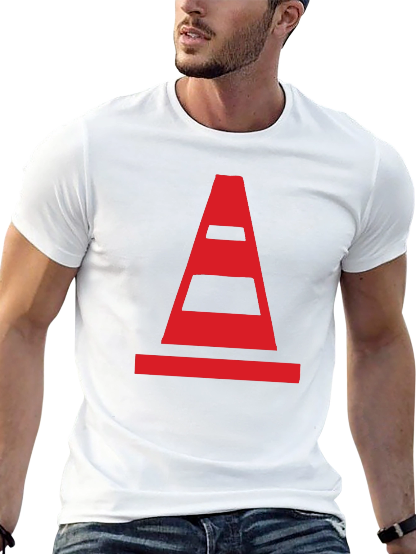 Traffic Cone Graphic Tee - Black Cotton Casual Shirt