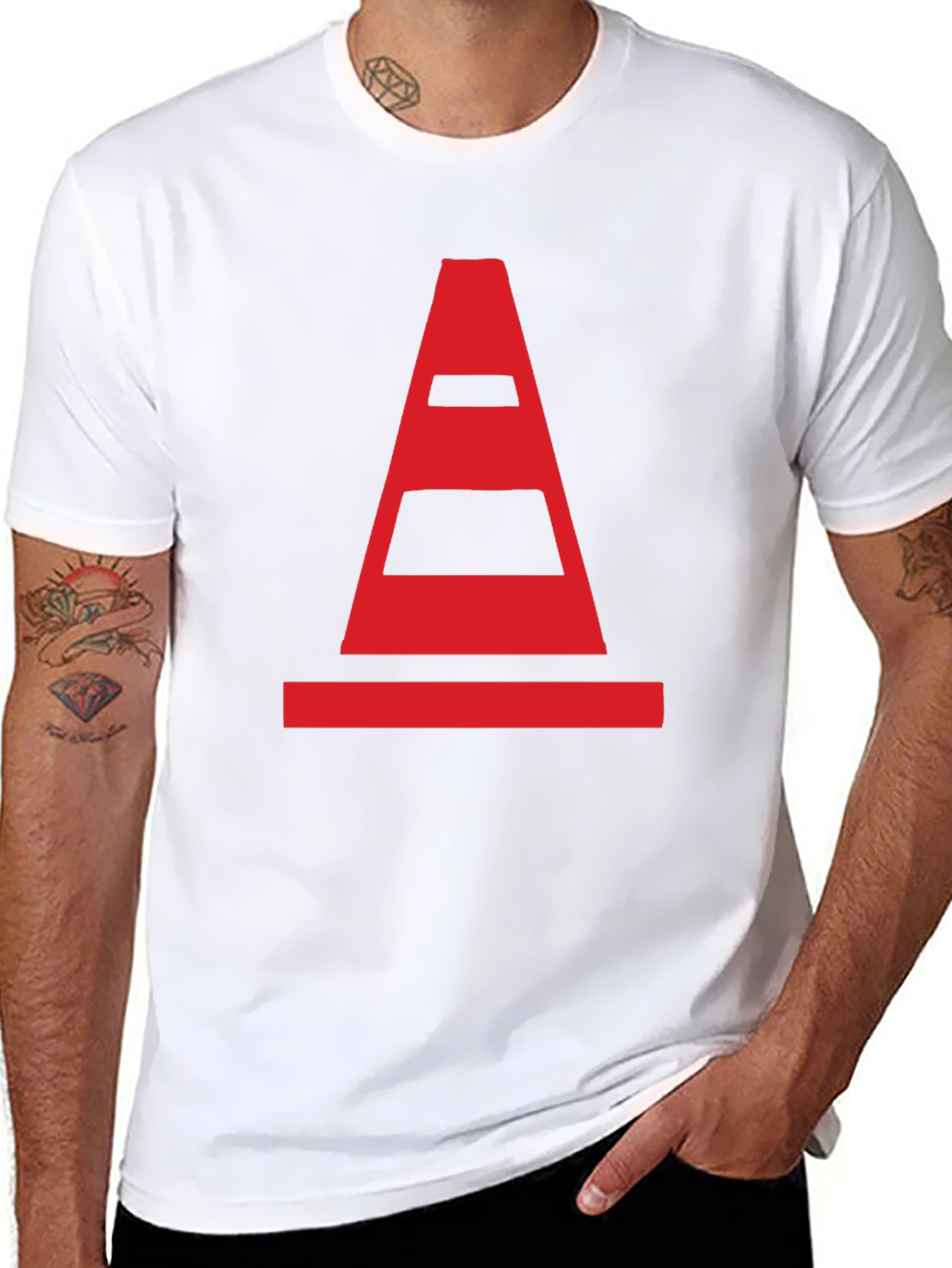 Traffic Cone Graphic Tee - Black Cotton Casual Shirt
