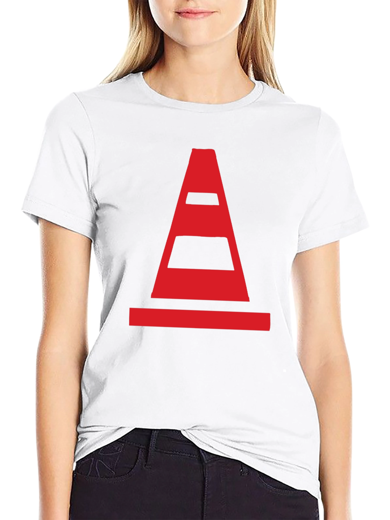 Traffic Cone Graphic Tee - Black Cotton Casual Shirt