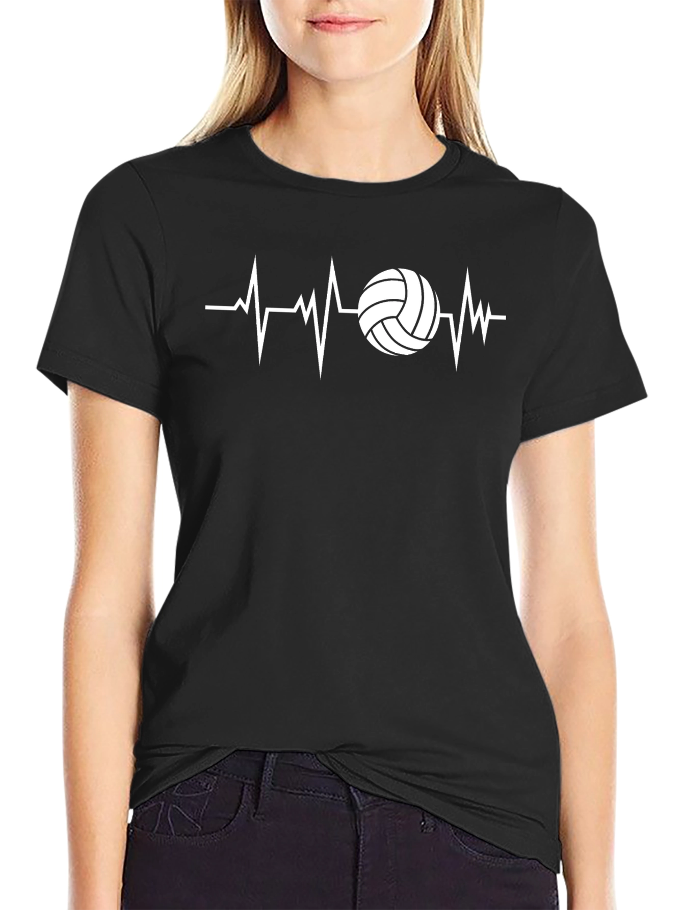 Volleyball Heartbeat T-Shirt - Black Graphic Tee
