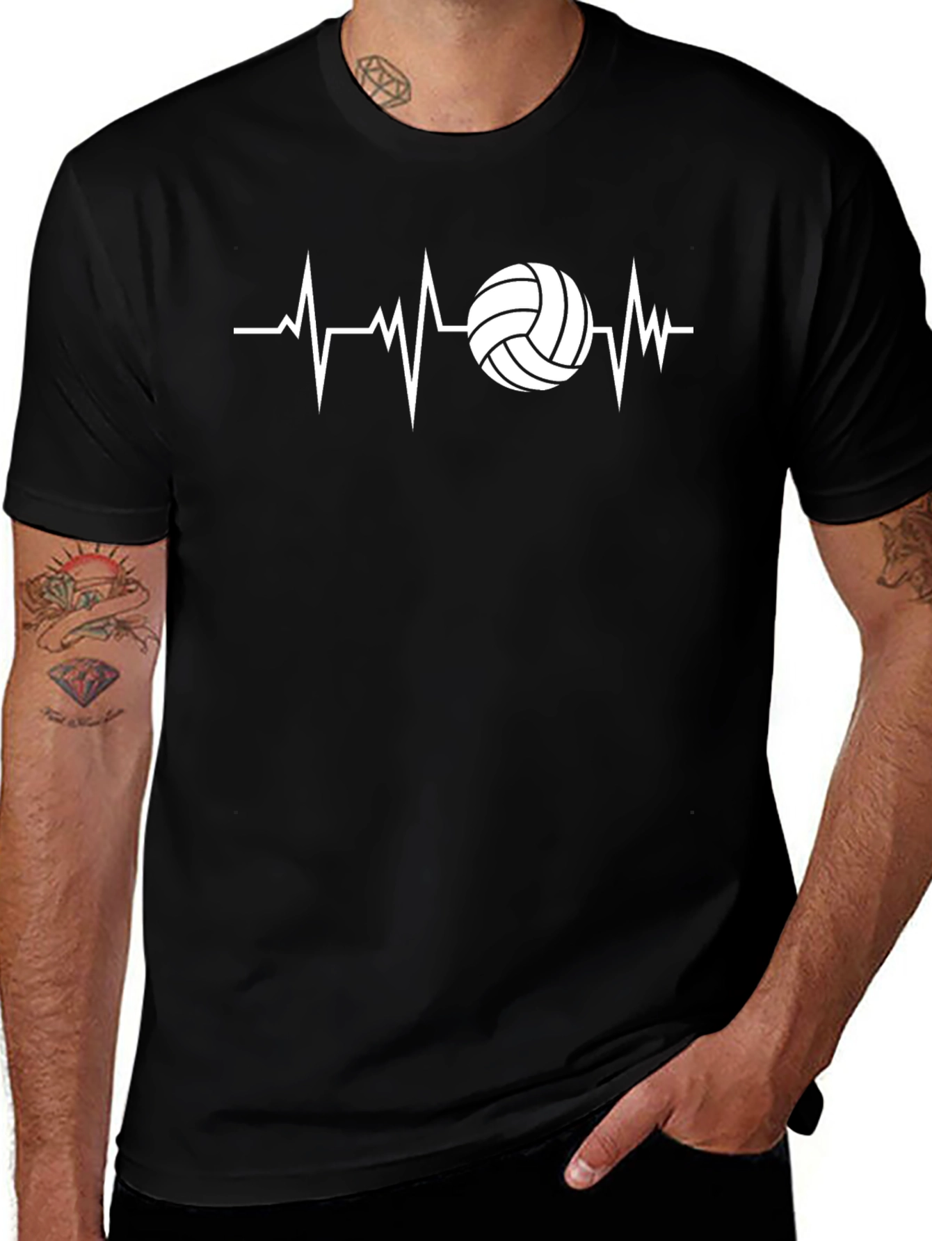 Volleyball Heartbeat T-Shirt - Black Graphic Tee