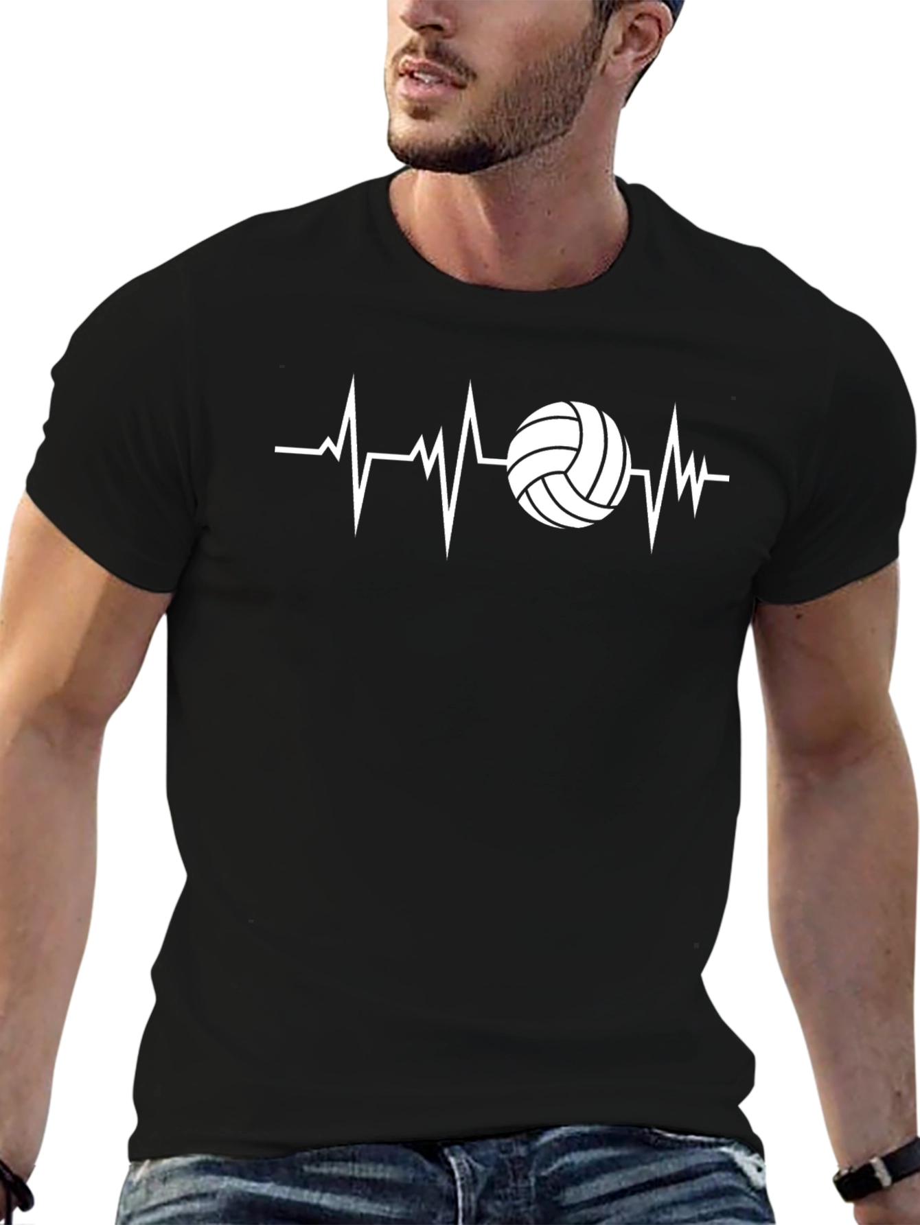 Volleyball Heartbeat T-Shirt - Black Graphic Tee