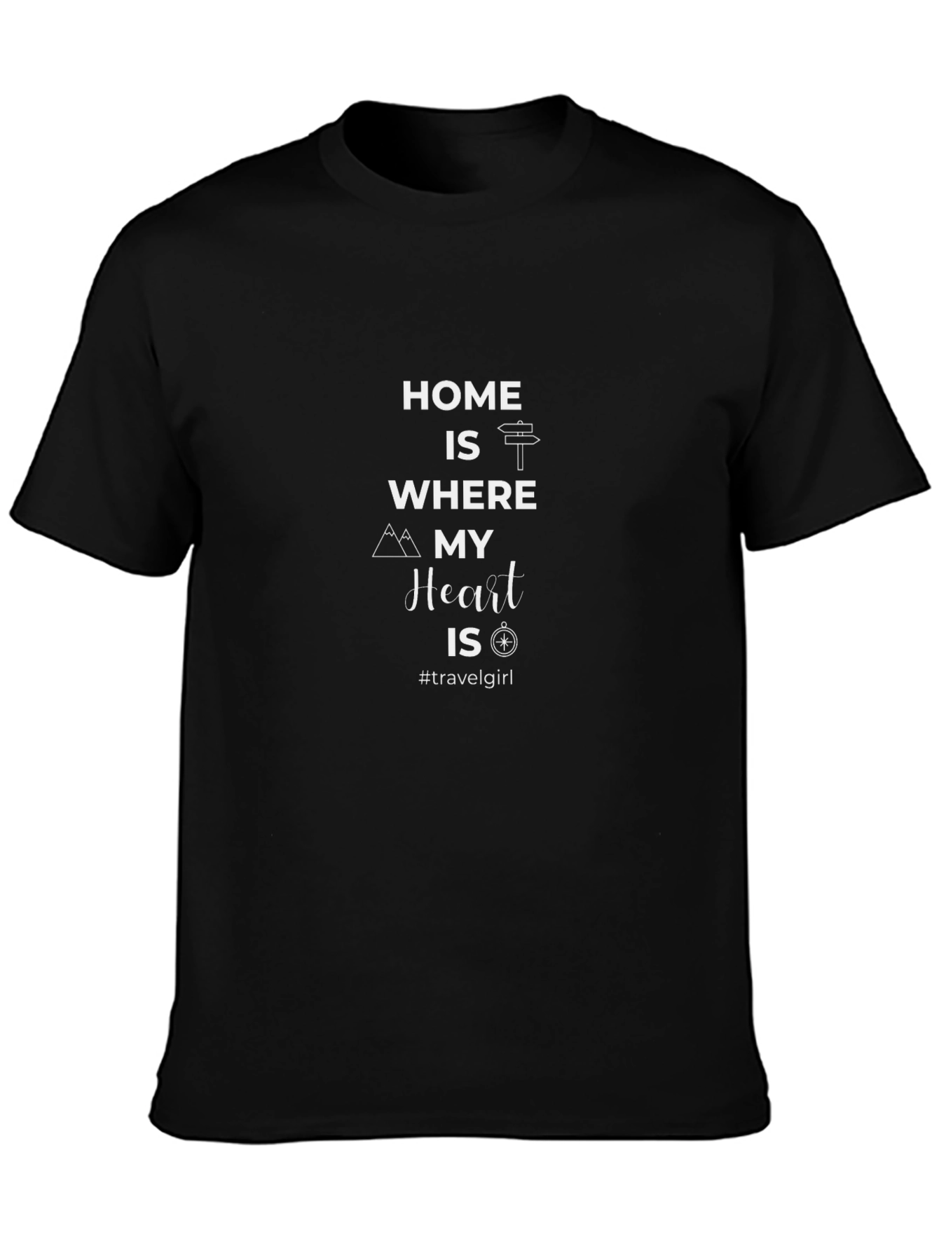 Travel Girl Black Cotton T-Shirt