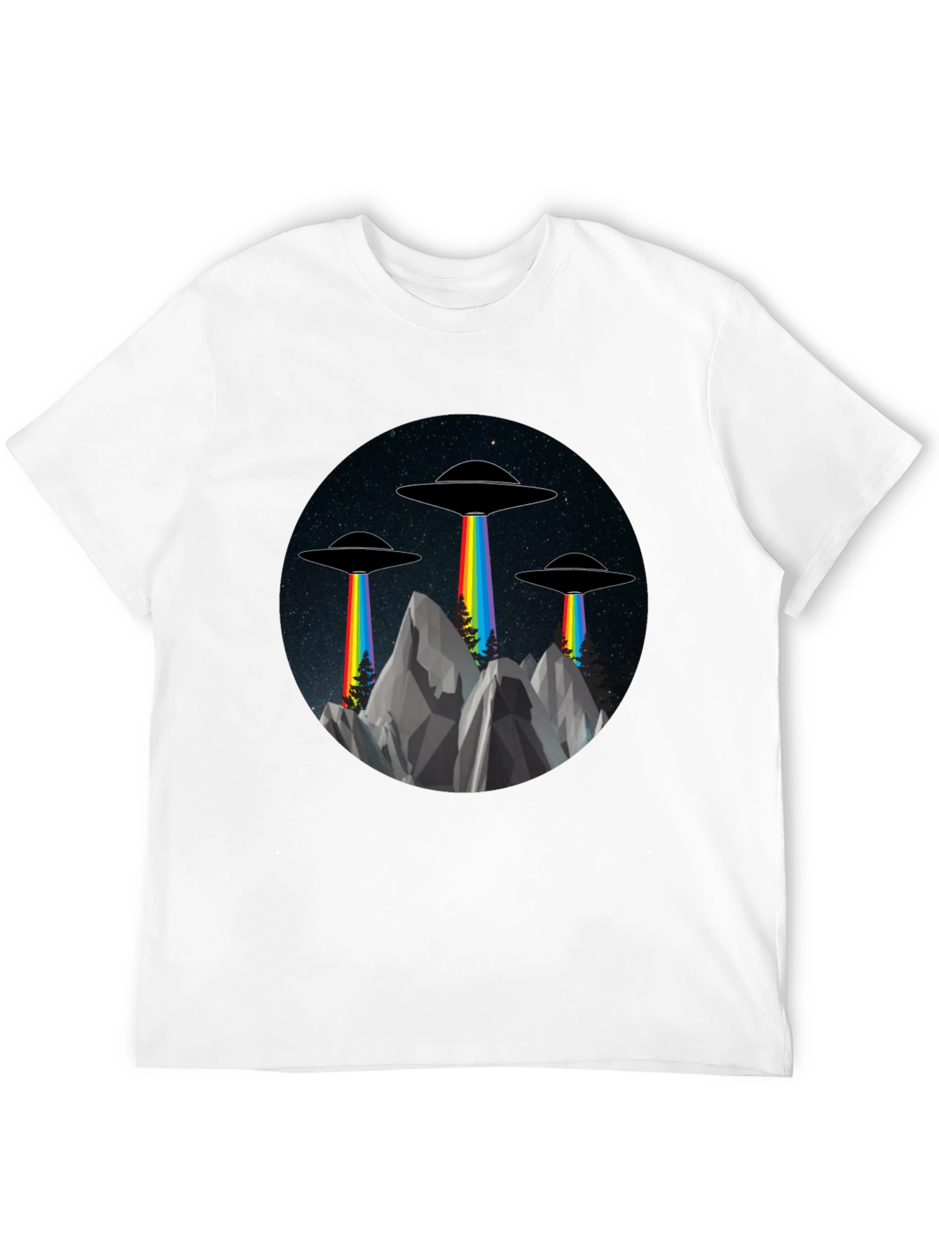 UFO Rainbow Beam Graphic Tee - Sci-Fi Style