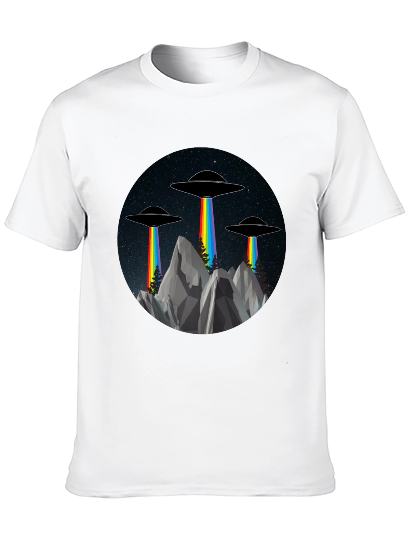 UFO Rainbow Beam Graphic Tee - Sci-Fi Style