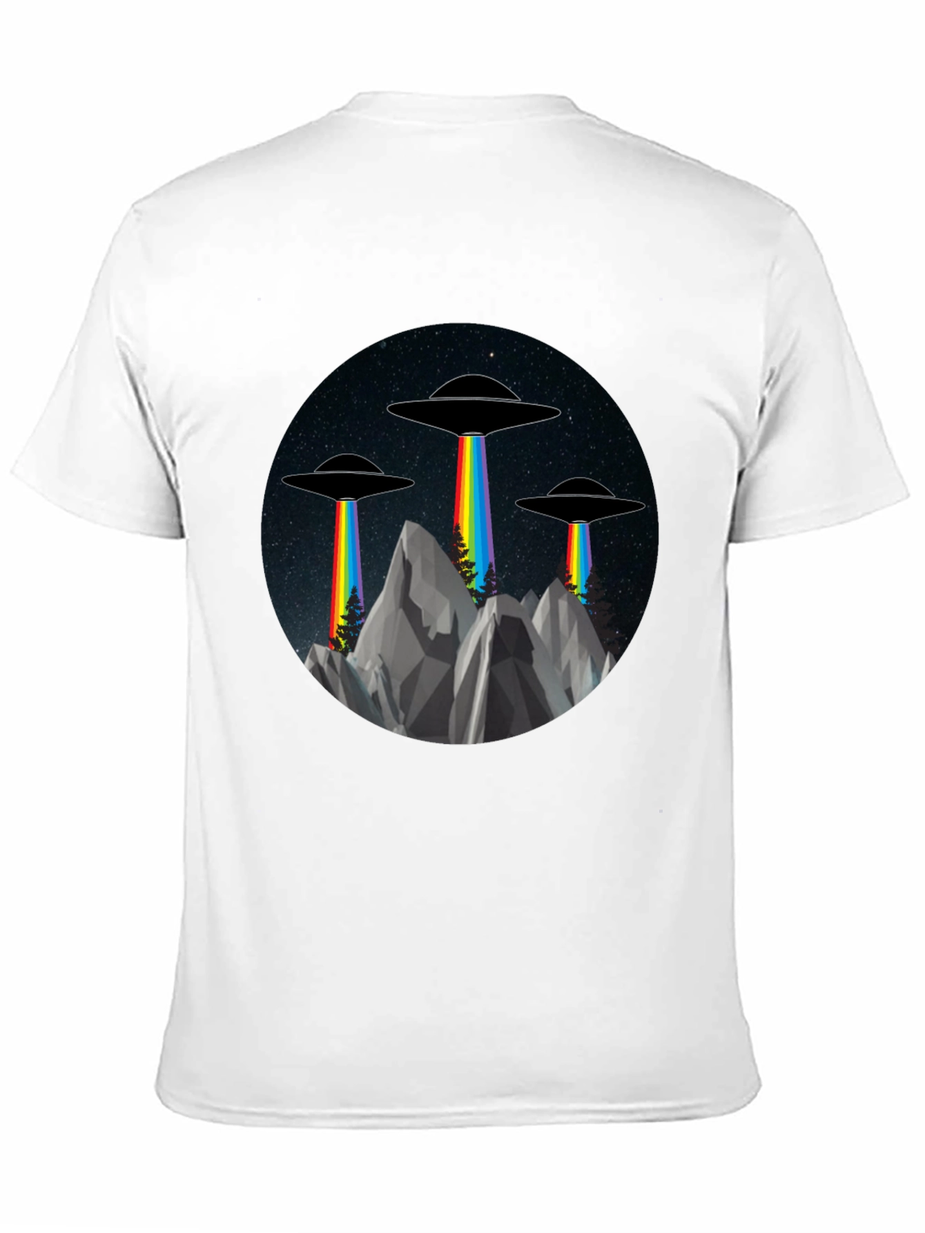 UFO Rainbow Beam Graphic Tee - Sci-Fi Style