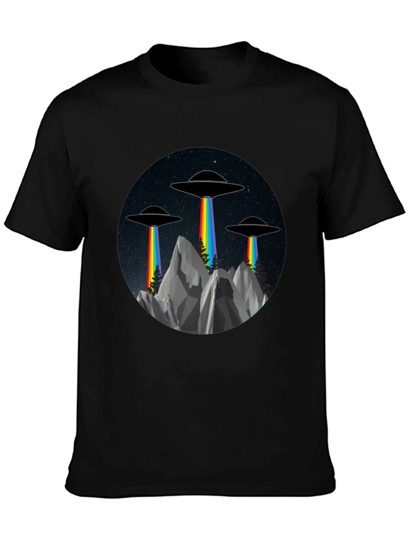 UFO Rainbow Beam Graphic Tee - Sci-Fi Style
