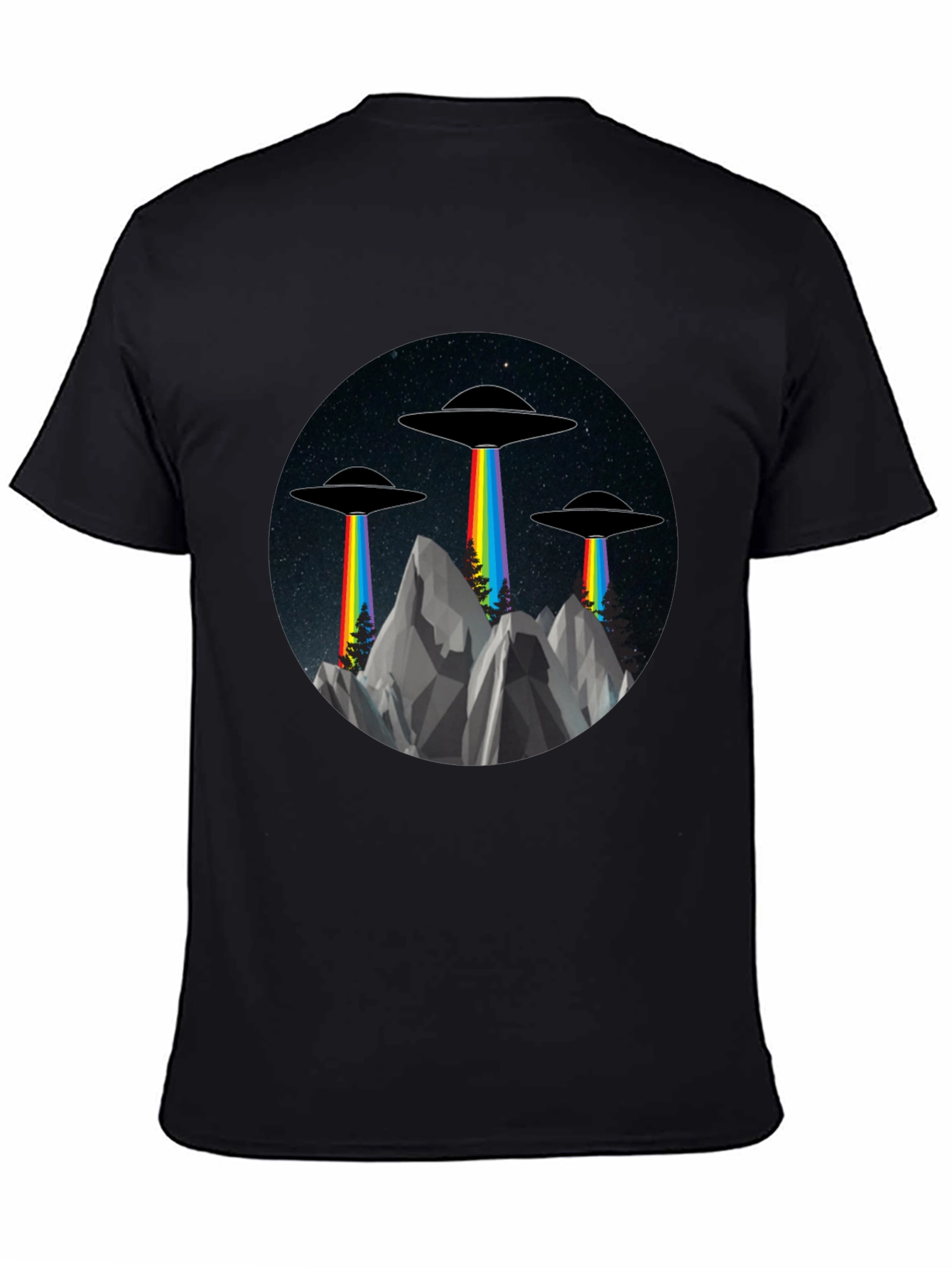 UFO Rainbow Beam Graphic Tee - Sci-Fi Style
