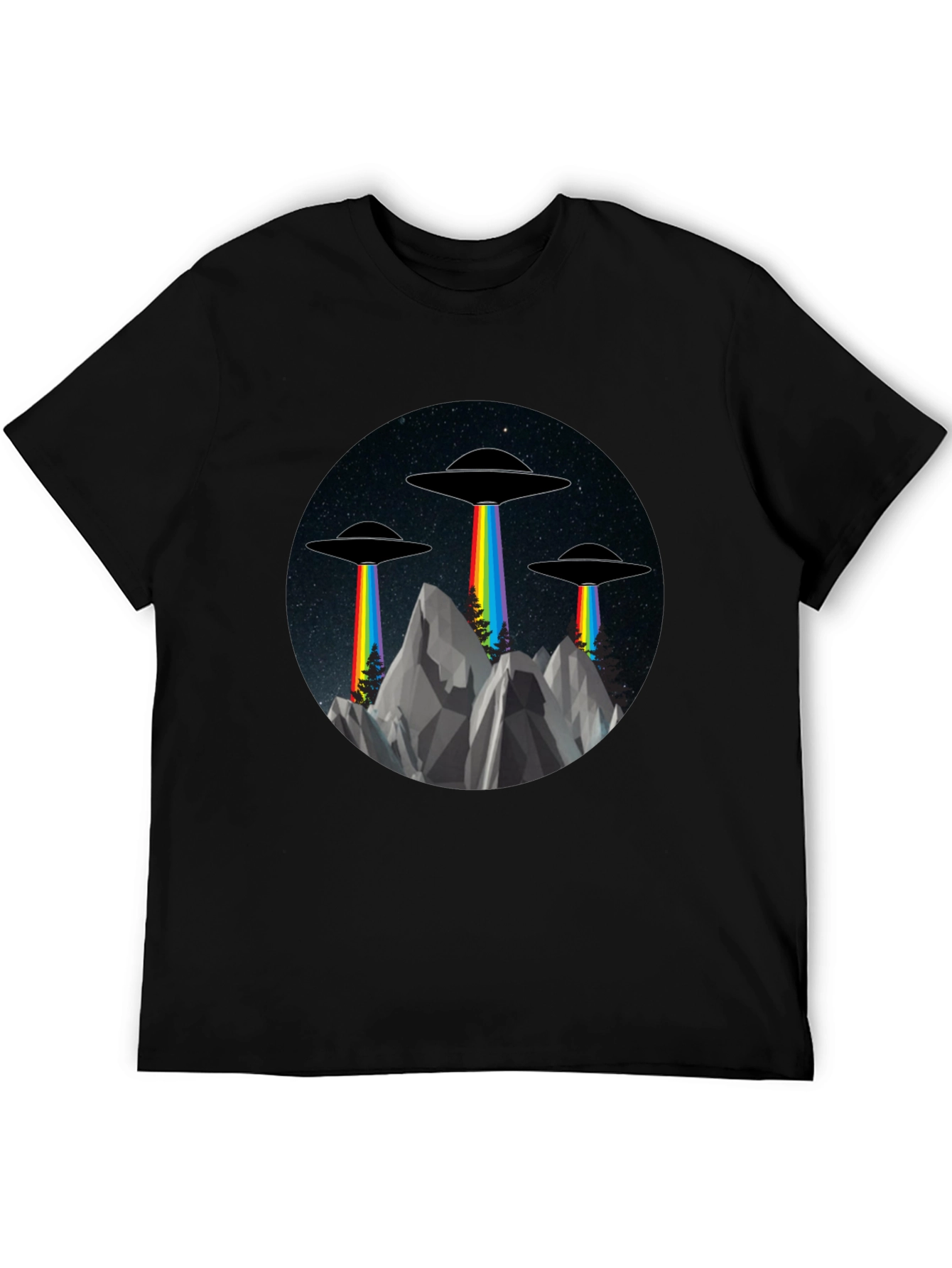 UFO Rainbow Beam Graphic Tee - Sci-Fi Style