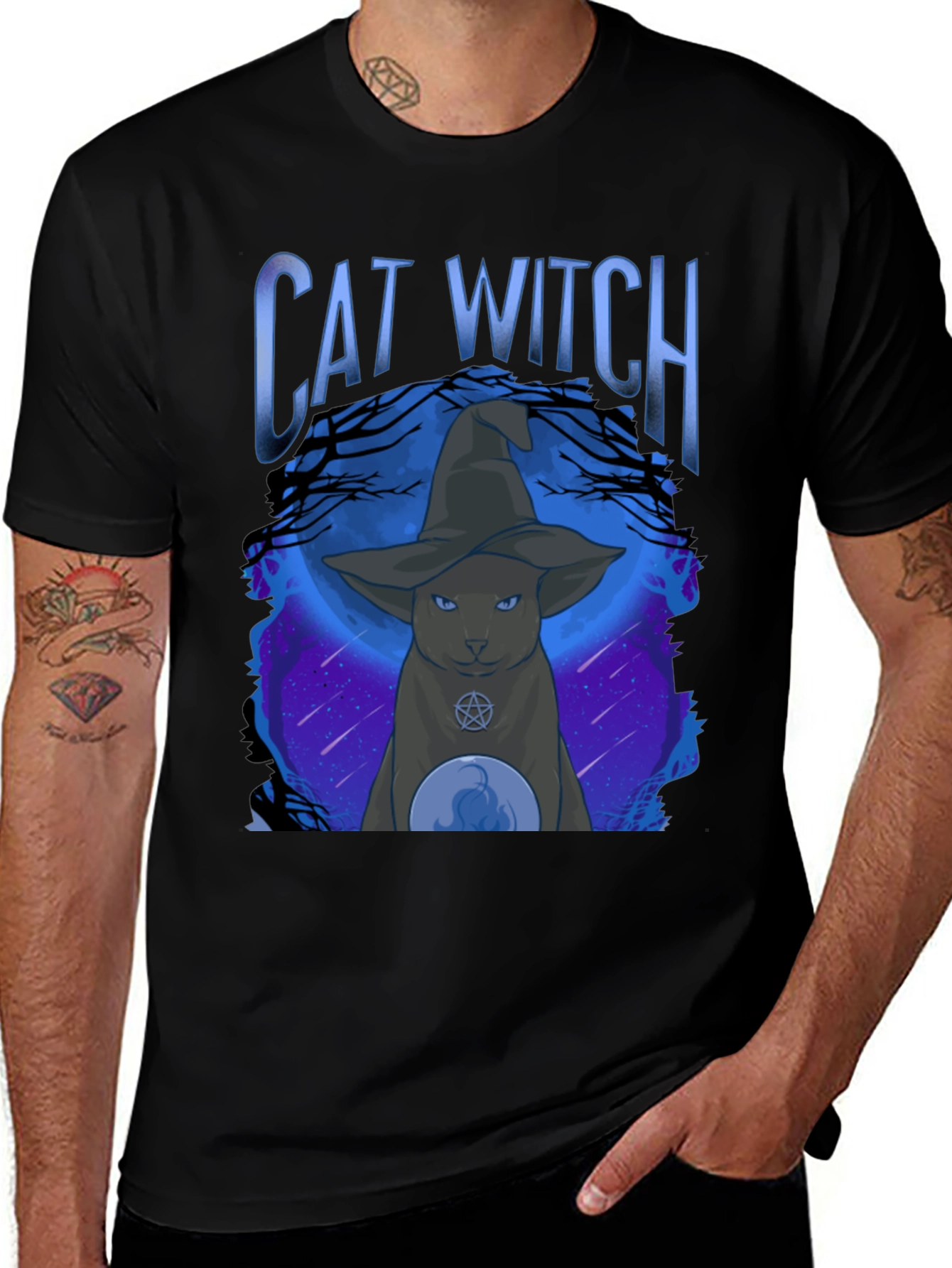 Cat Witch Graphic Tee - Halloween Style