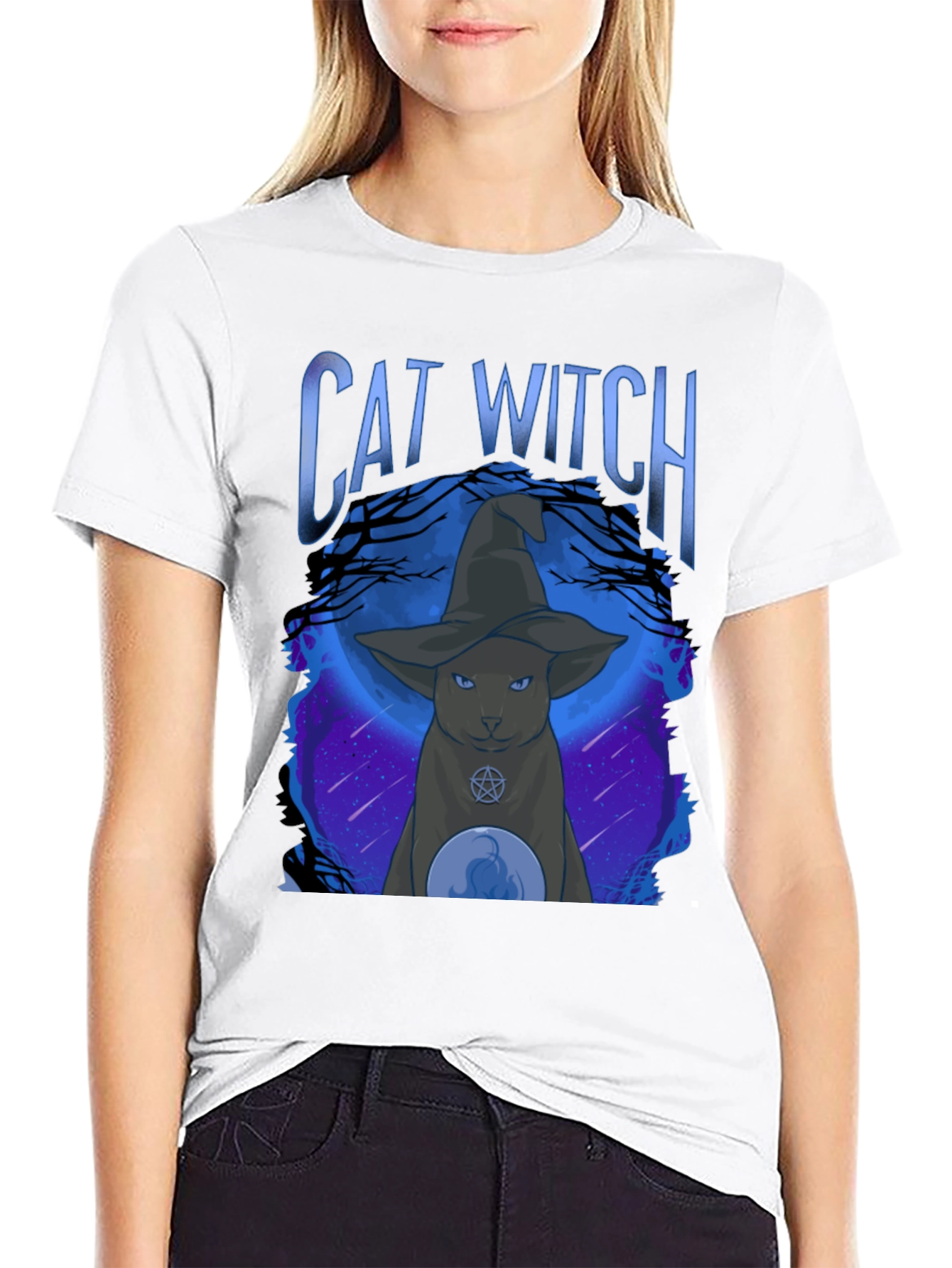 Cat Witch Graphic Tee - Halloween Style
