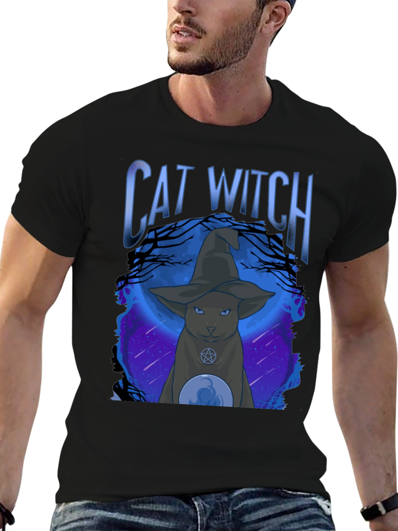 Cat Witch Graphic Tee - Halloween Style