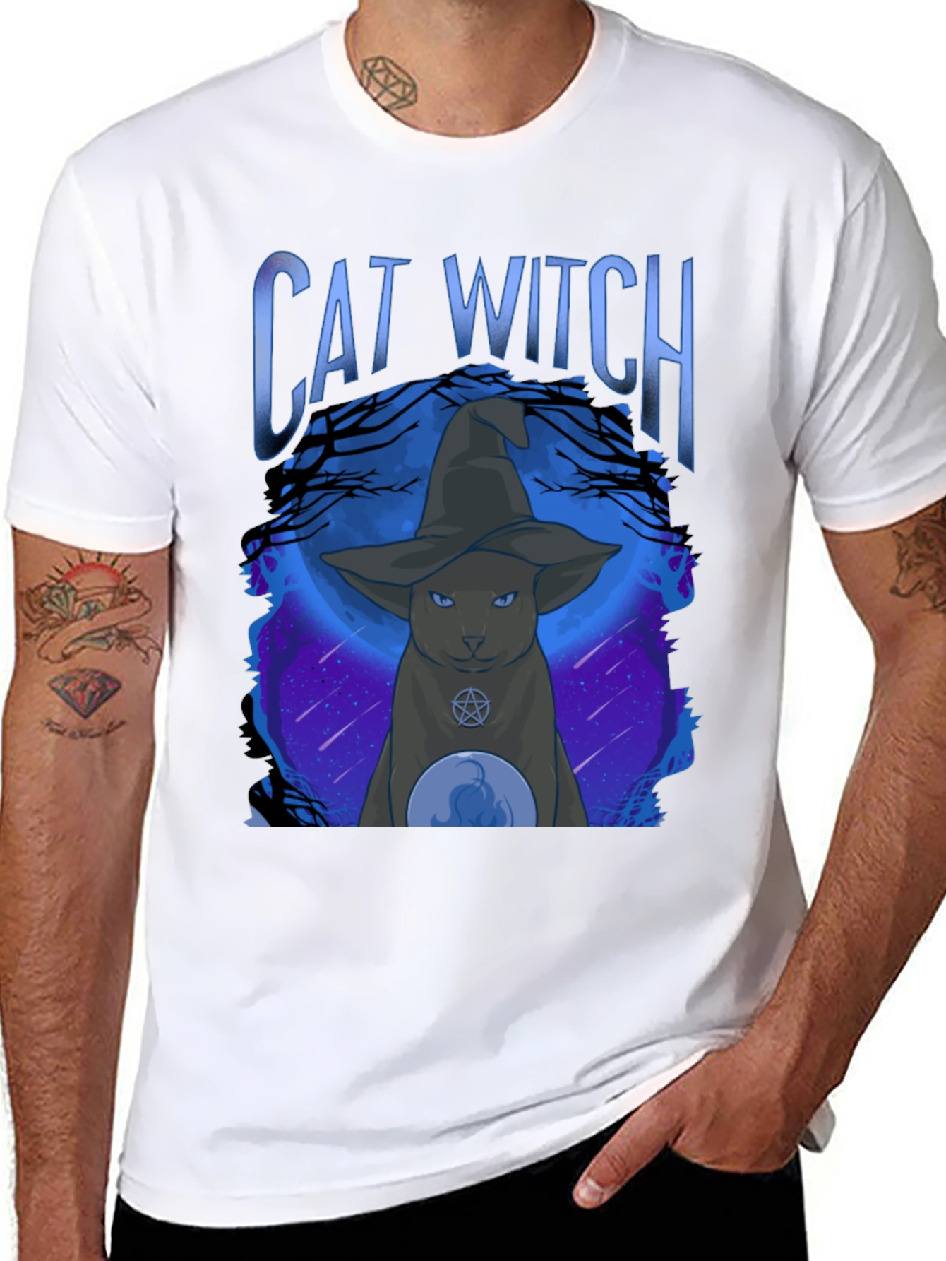 Cat Witch Graphic Tee - Halloween Style