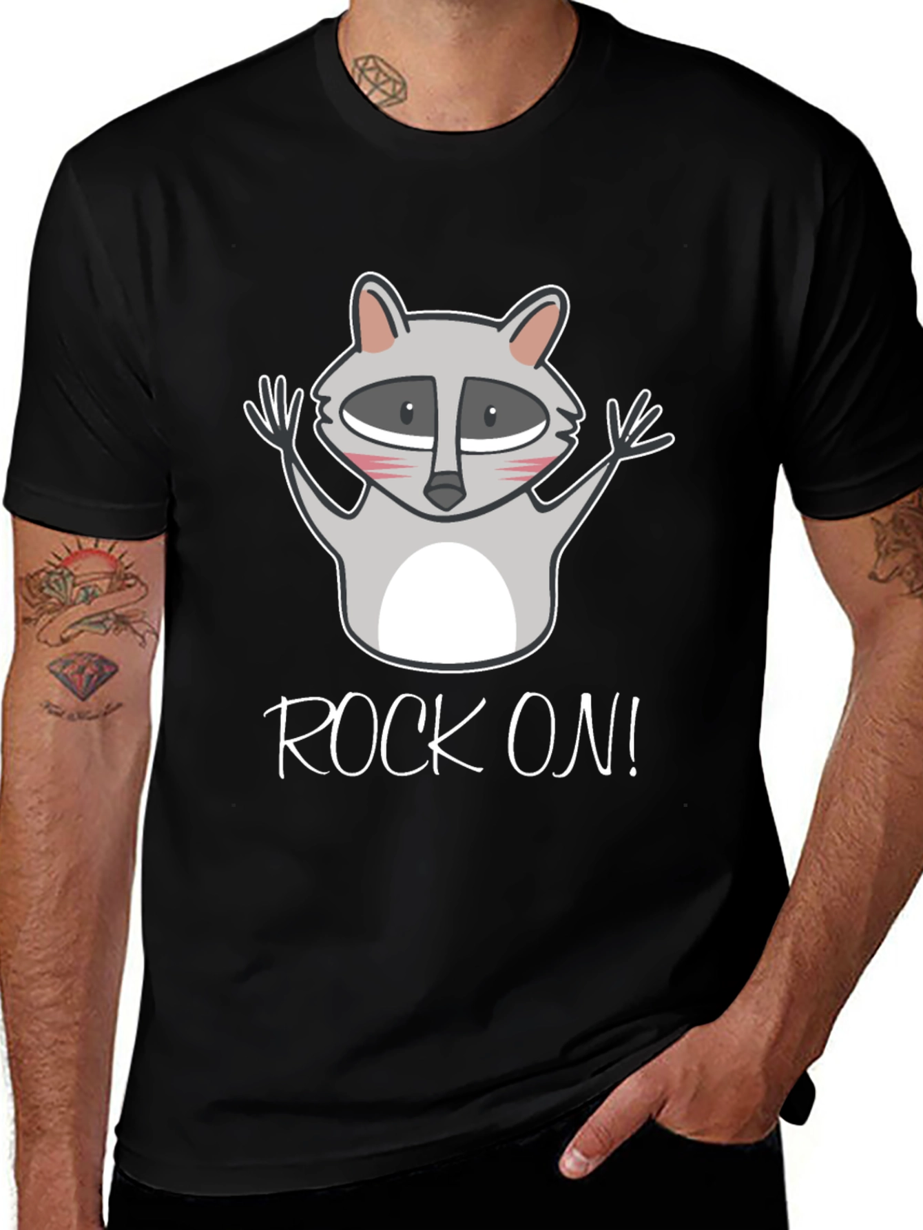 Rock On Raccoon Graphic Tee - Black Cotton T-Shirt