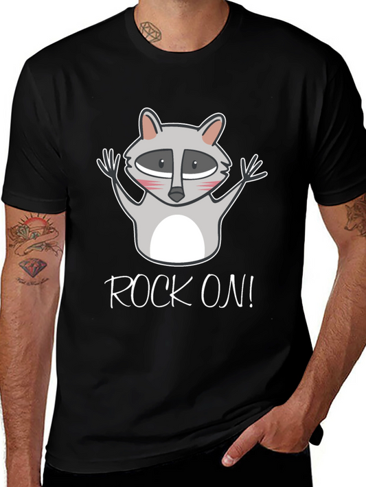 Rock On Raccoon Graphic Tee - Black Cotton T-Shirt
