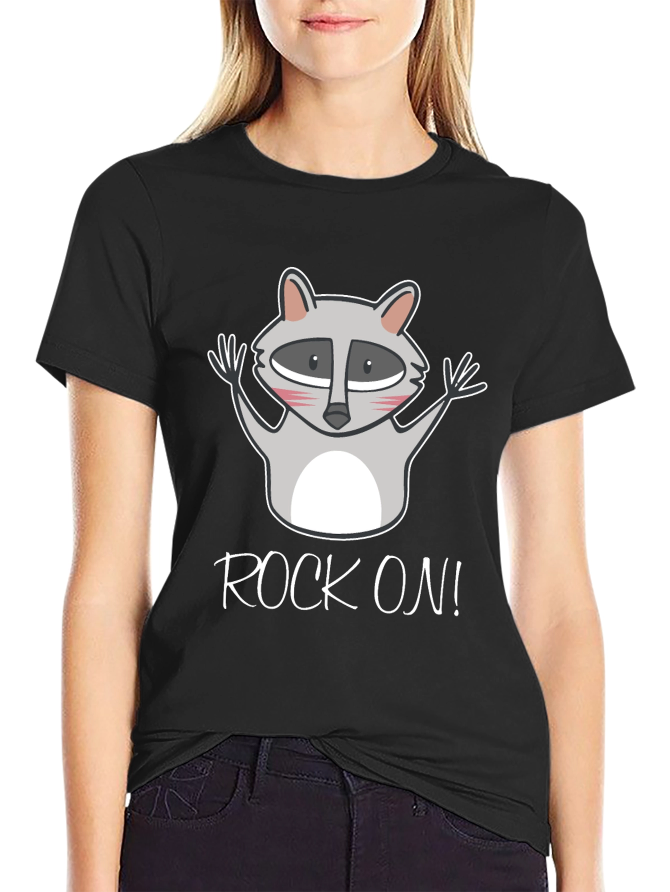 Rock On Raccoon Graphic Tee - Black Cotton T-Shirt