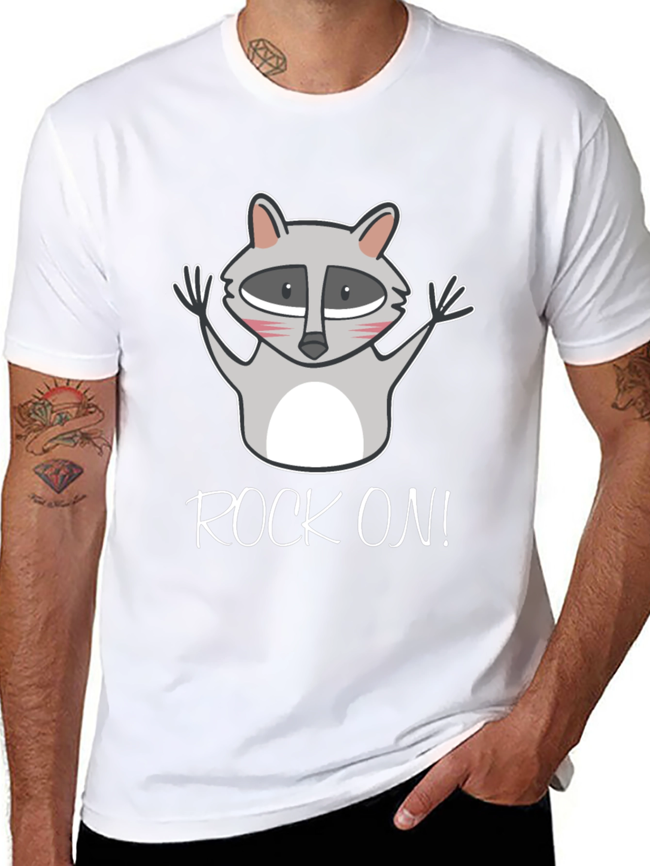 Rock On Raccoon Graphic Tee - Black Cotton T-Shirt