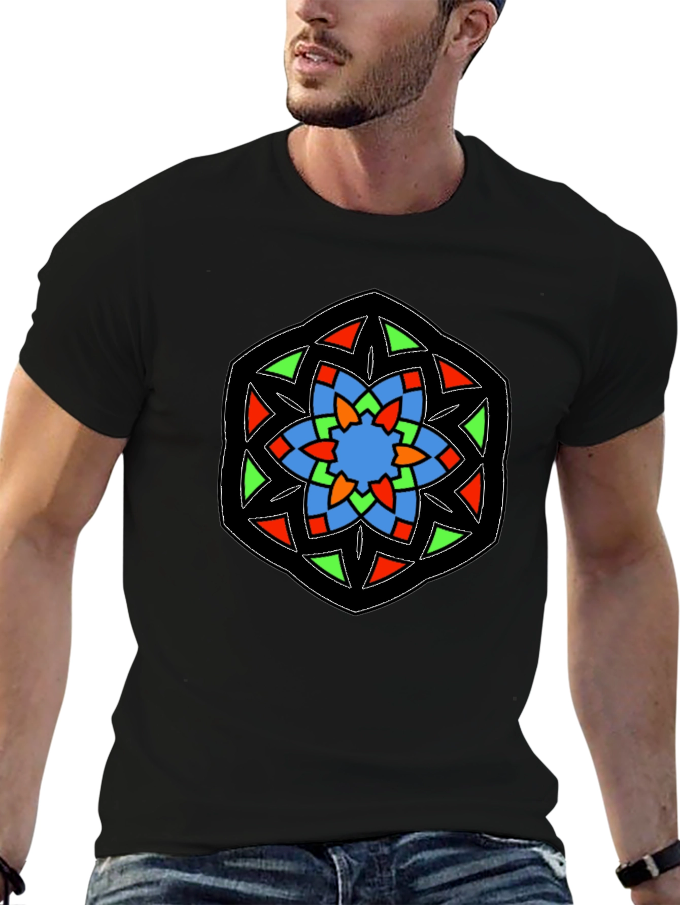 Geometric Mandala Design Black T-Shirt