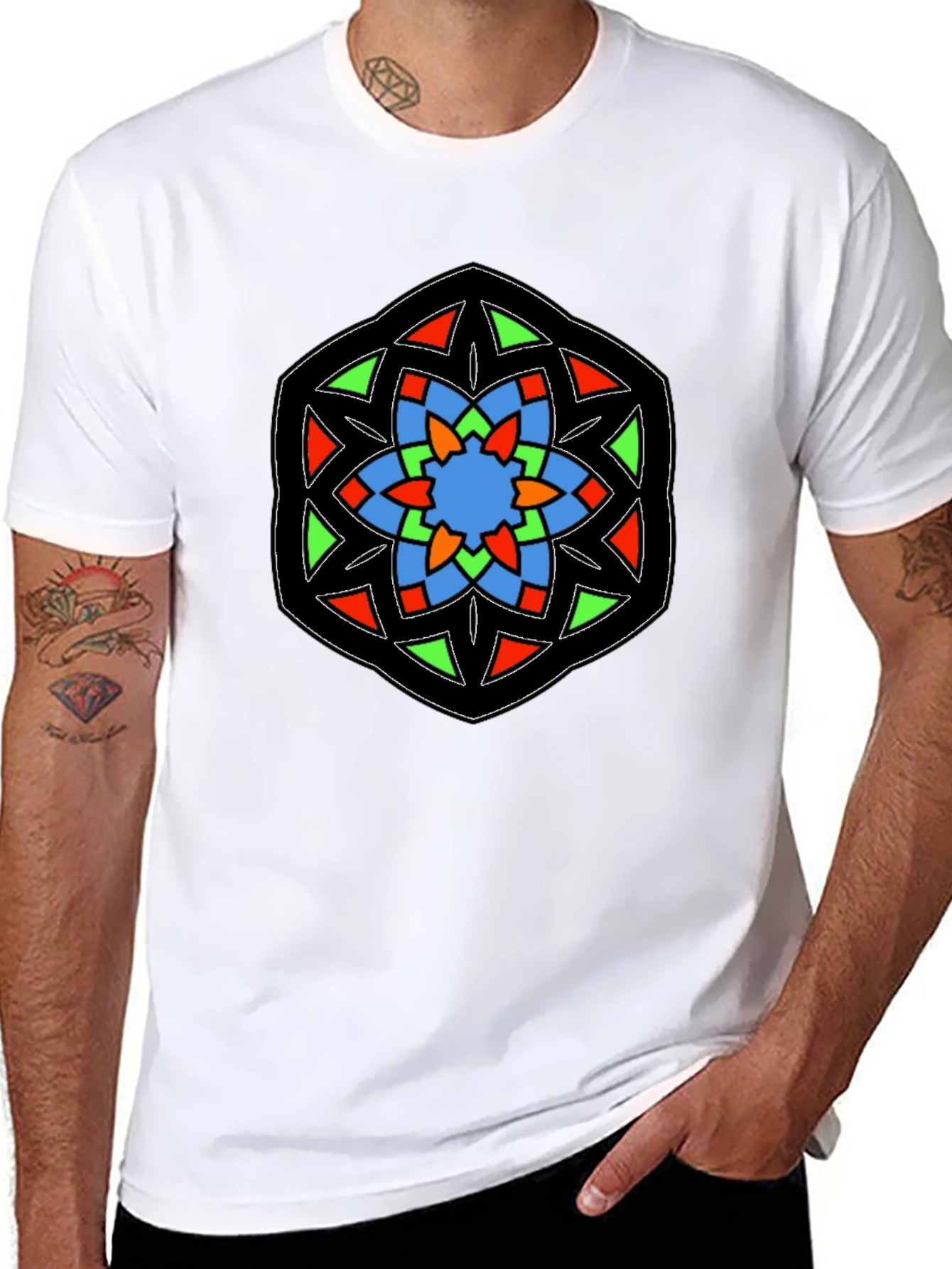 Geometric Mandala Design Black T-Shirt