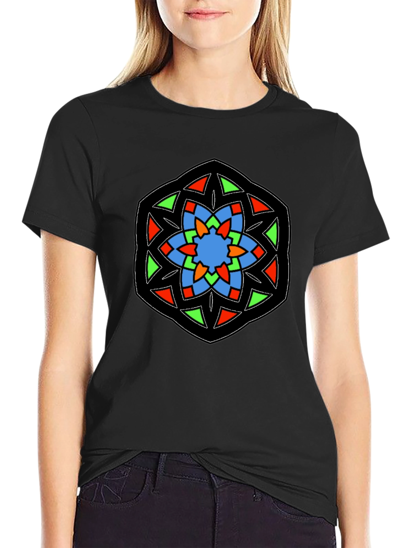 Geometric Mandala Design Black T-Shirt