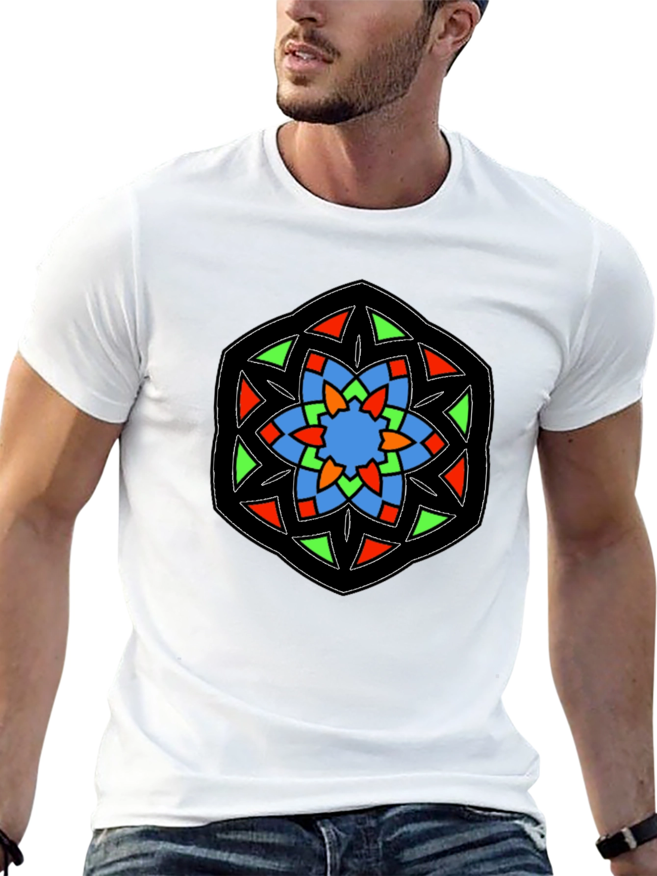 Geometric Mandala Design Black T-Shirt