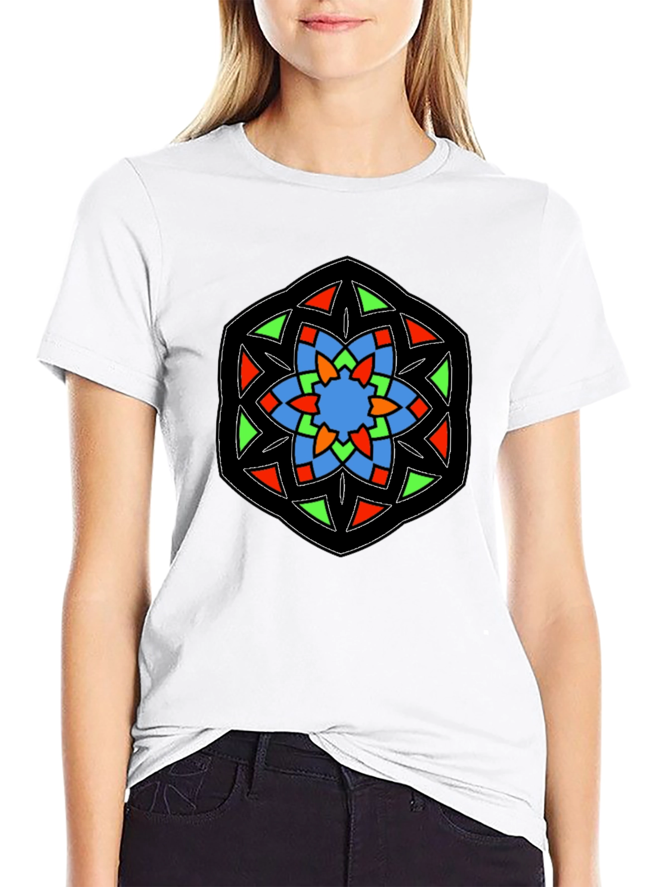 Geometric Mandala Design Black T-Shirt