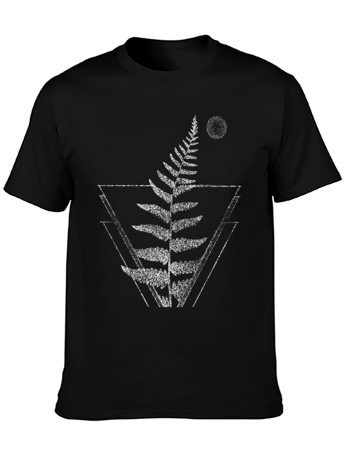 Geometric Fern Graphic T-Shirt - Trendy Black Tee