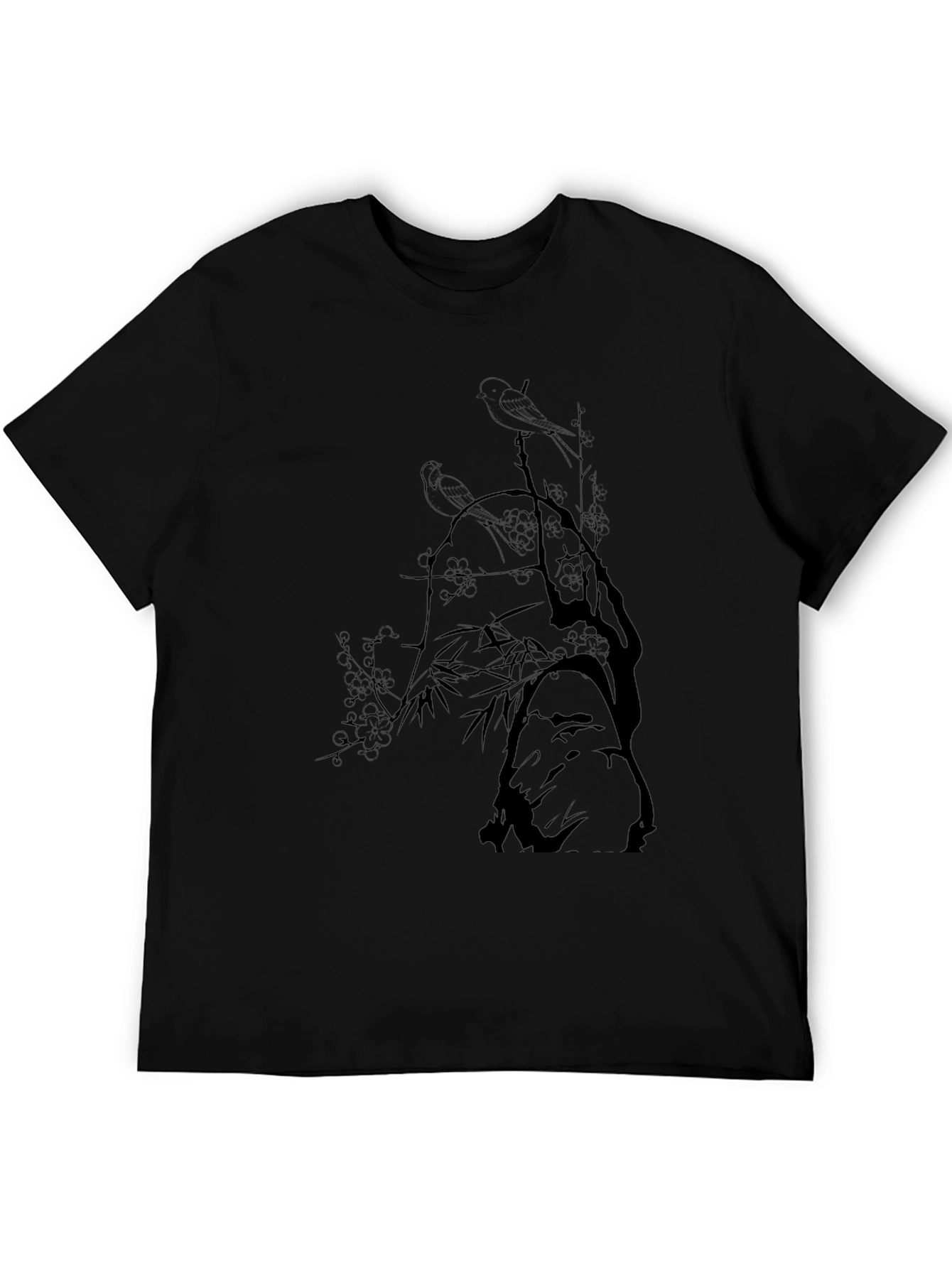 Mens Black T-Shirt with Bird & Branch Graphic