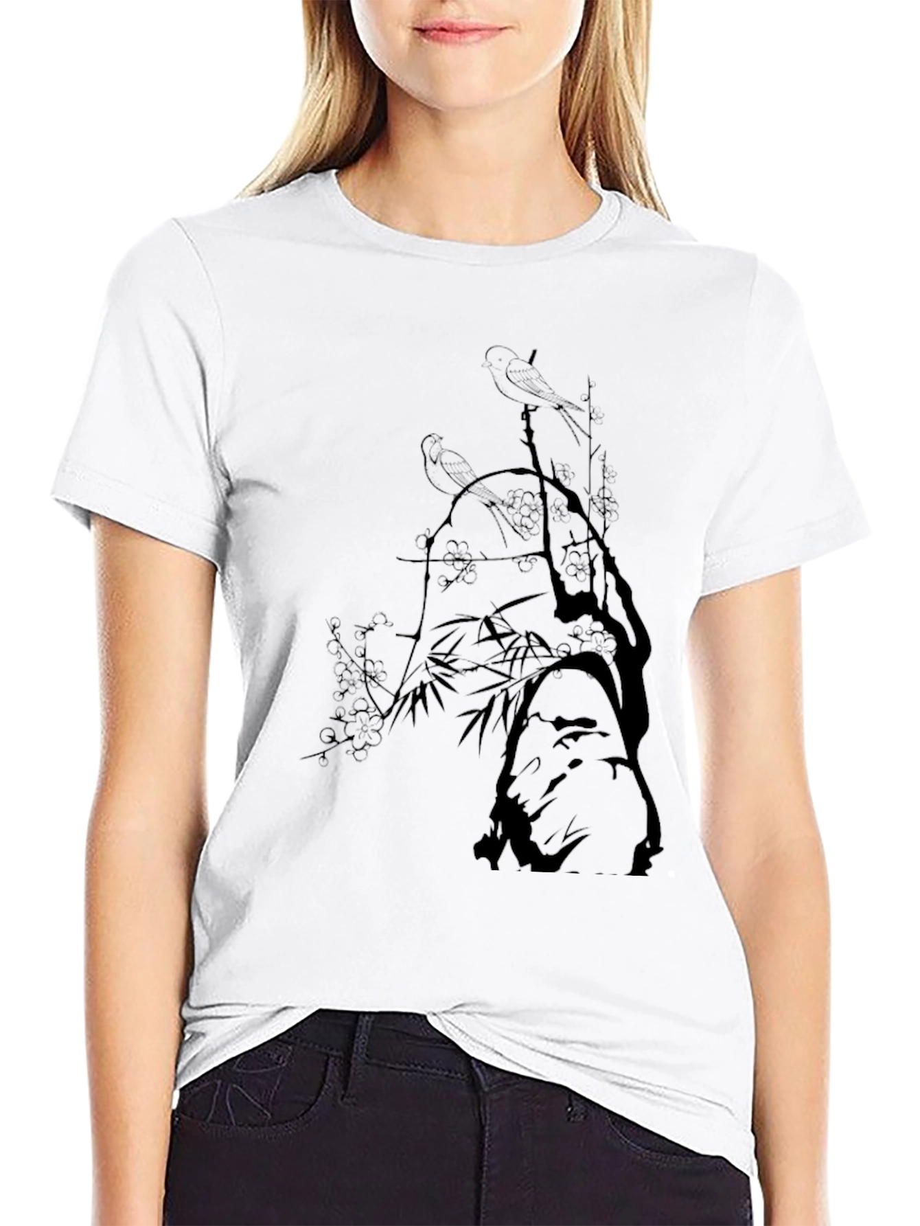 Mens Black T-Shirt with Bird & Branch Graphic