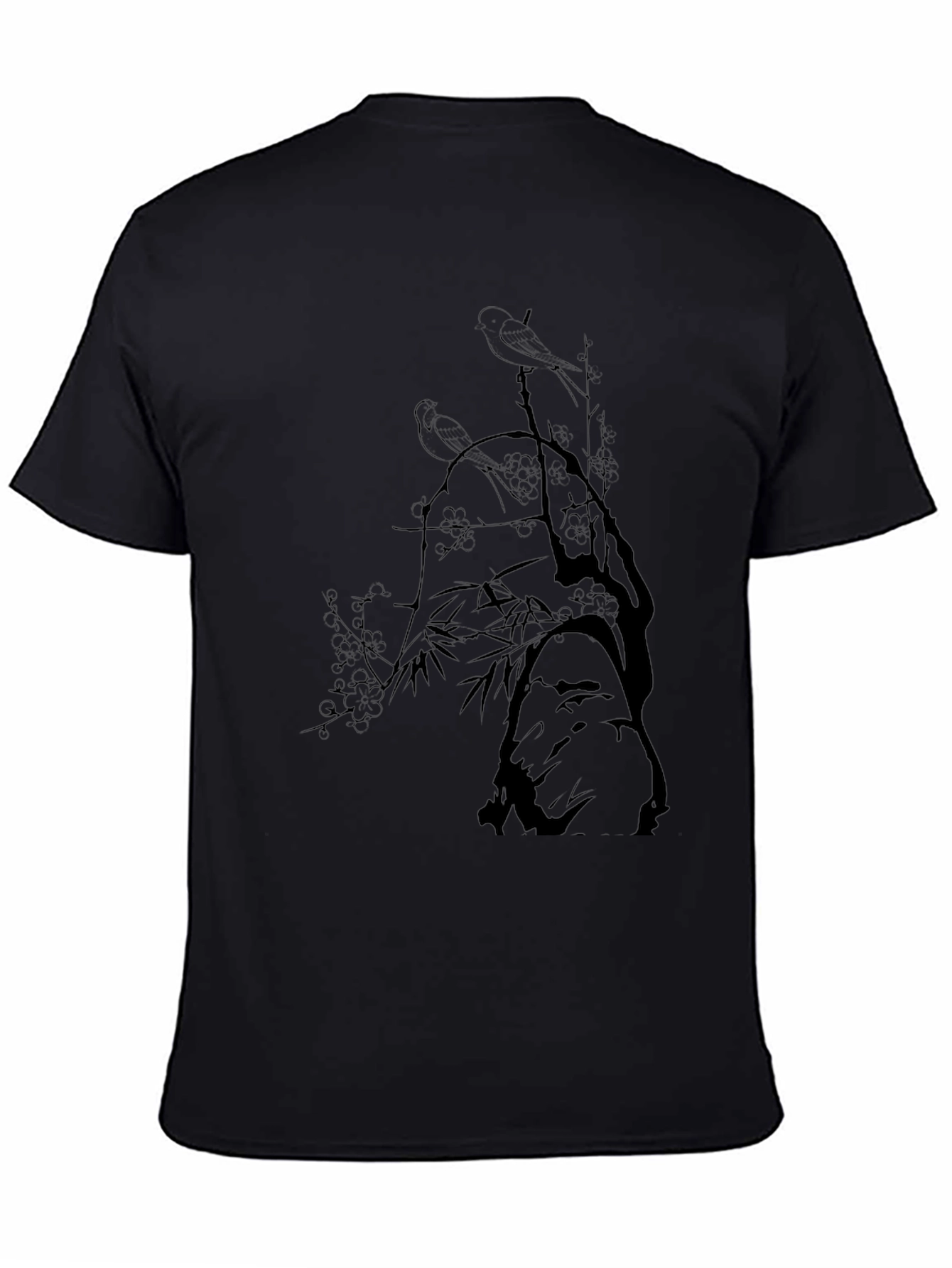 Mens Black T-Shirt with Bird & Branch Graphic