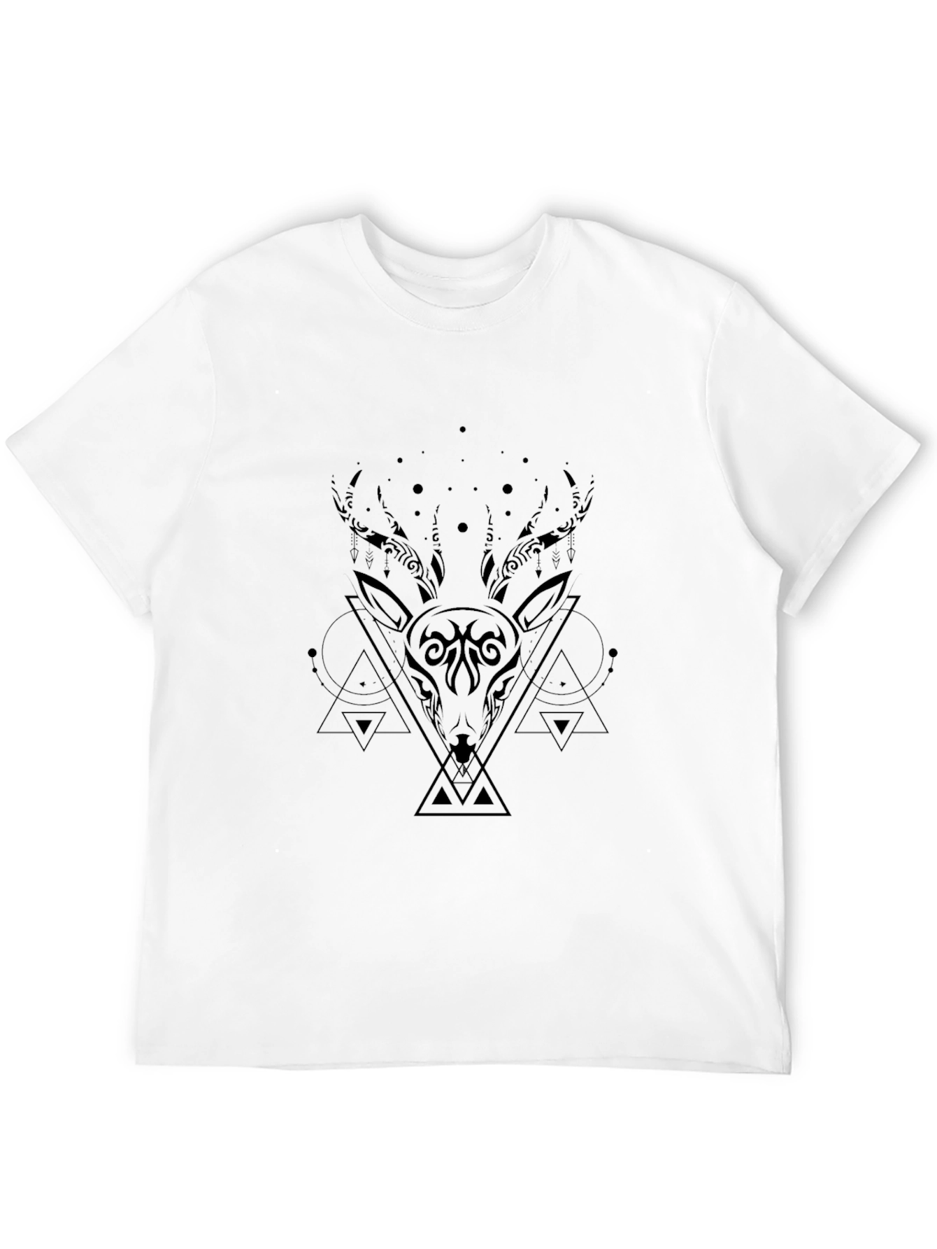 Geometric Deer Graphic Black T-Shirt