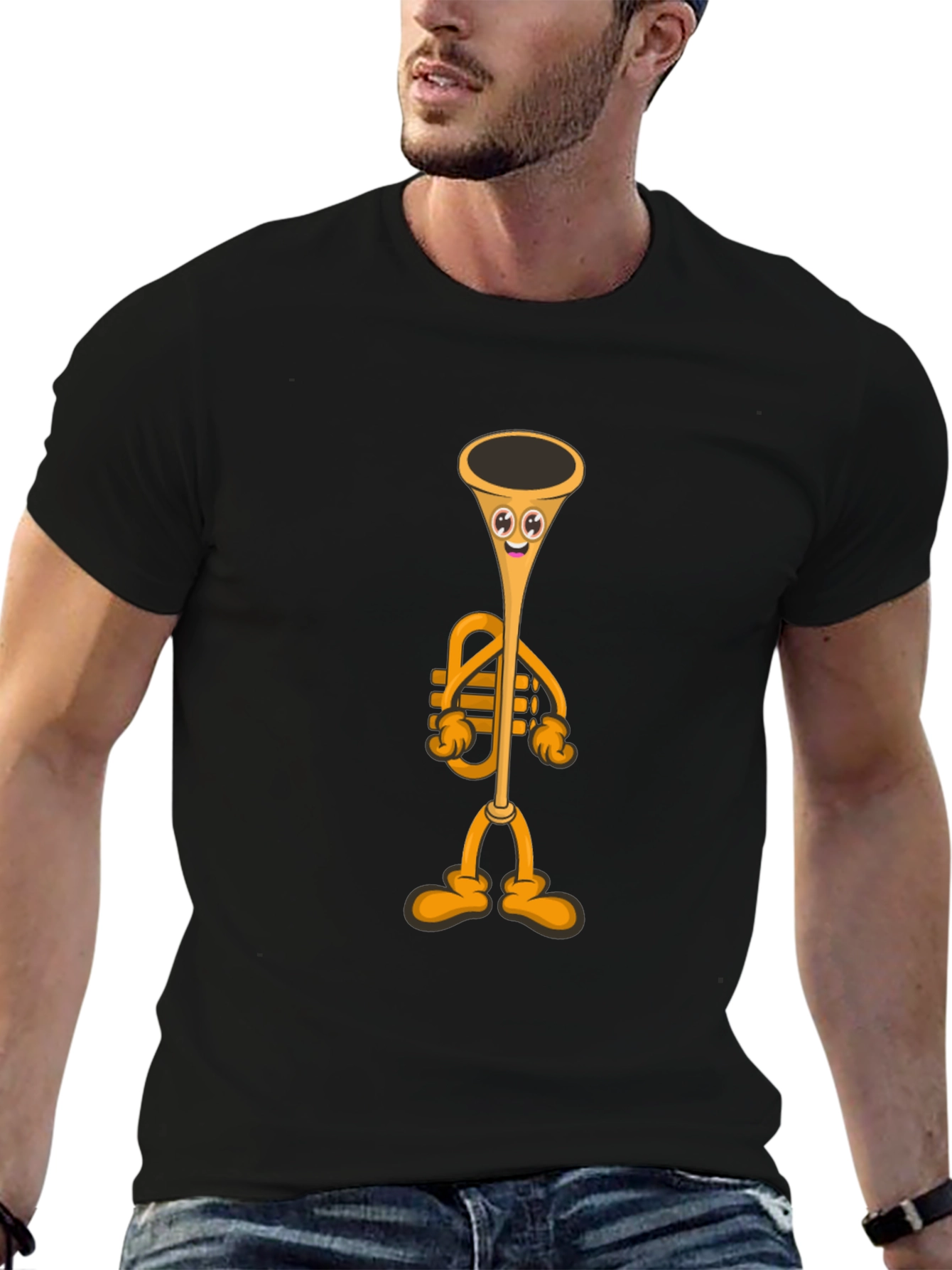 Cartoon Trumpet Graphic Tee - Black
