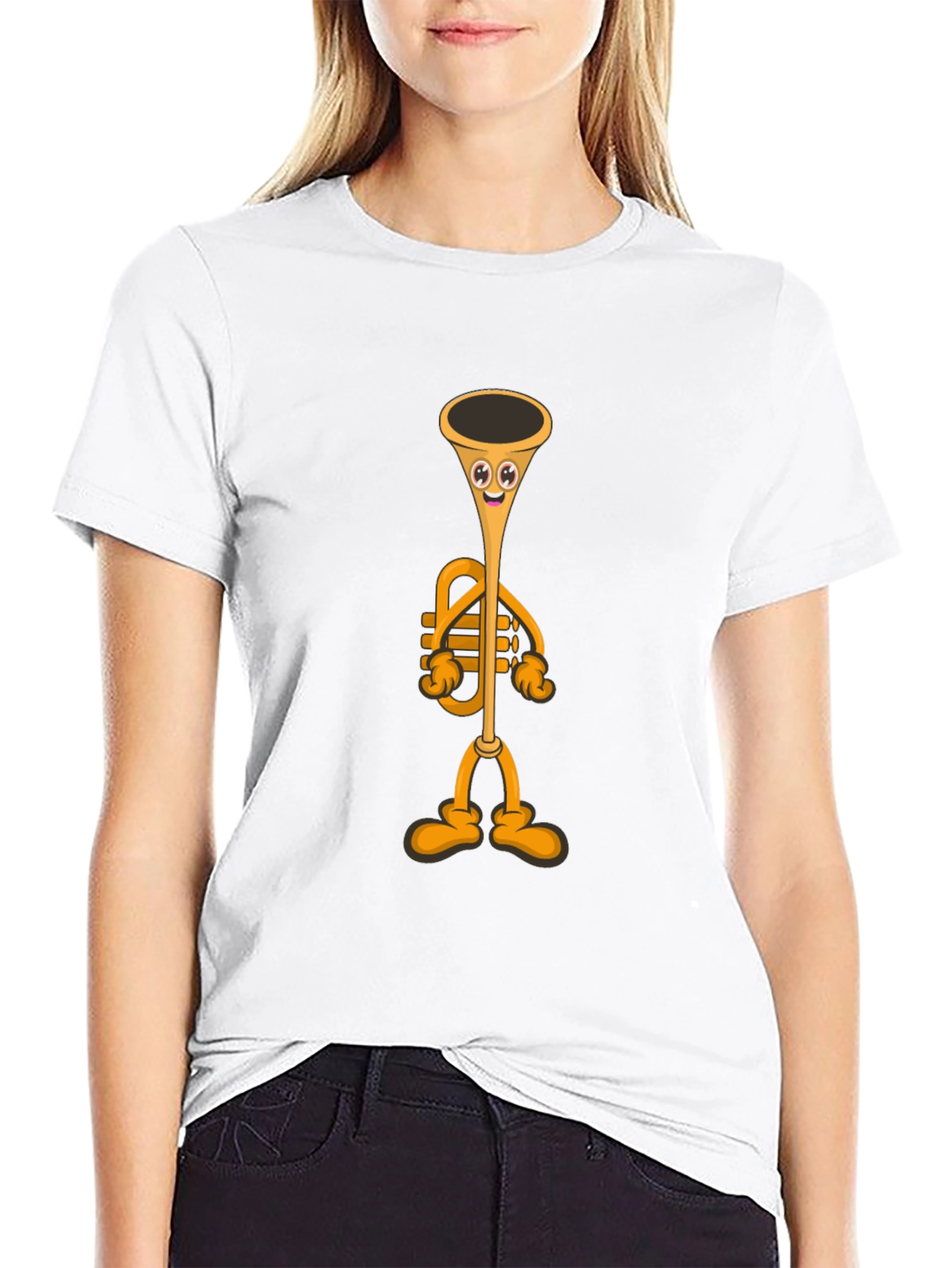 Cartoon Trumpet Graphic Tee - Black