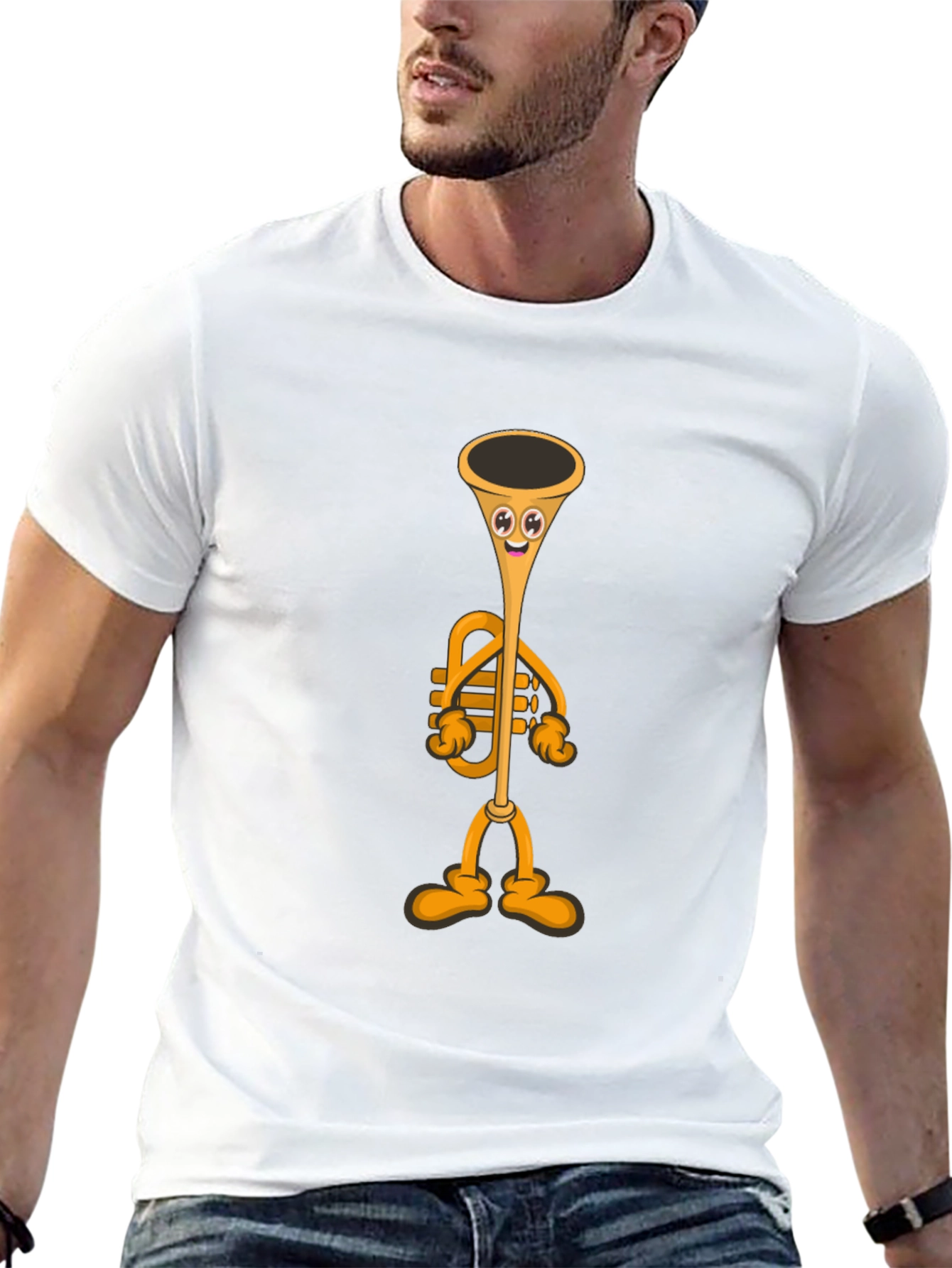 Cartoon Trumpet Graphic Tee - Black