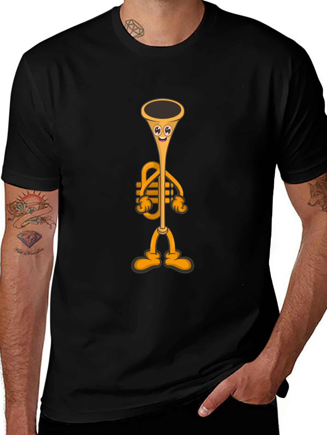 Cartoon Trumpet Graphic Tee - Black