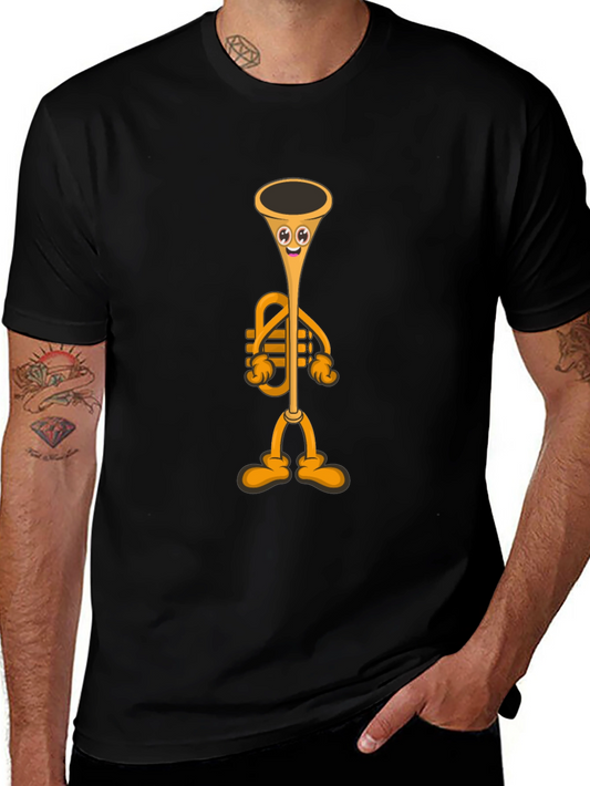 Cartoon Trumpet Graphic Tee - Black
