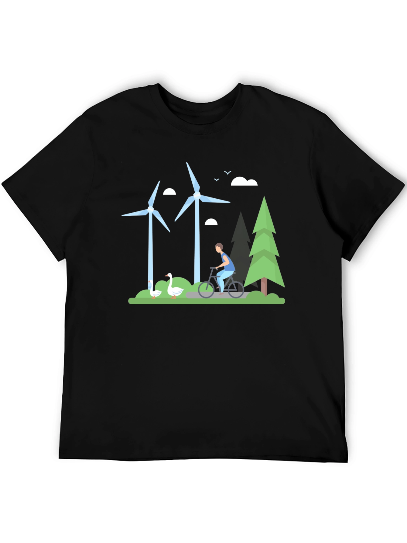 Eco-Friendly T-Shirt with Windmill & Cyclist Graphic