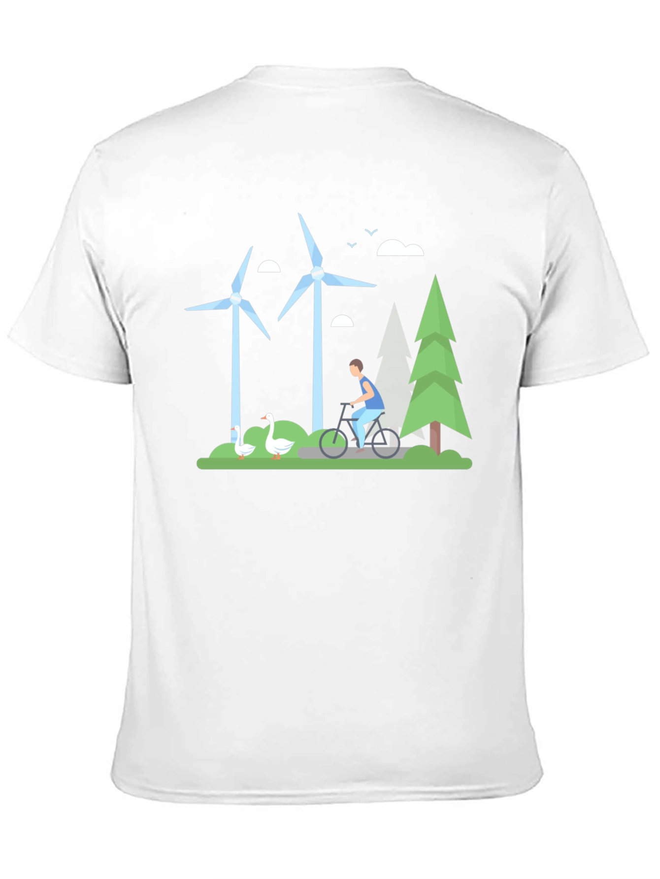 Eco-Friendly T-Shirt with Windmill & Cyclist Graphic